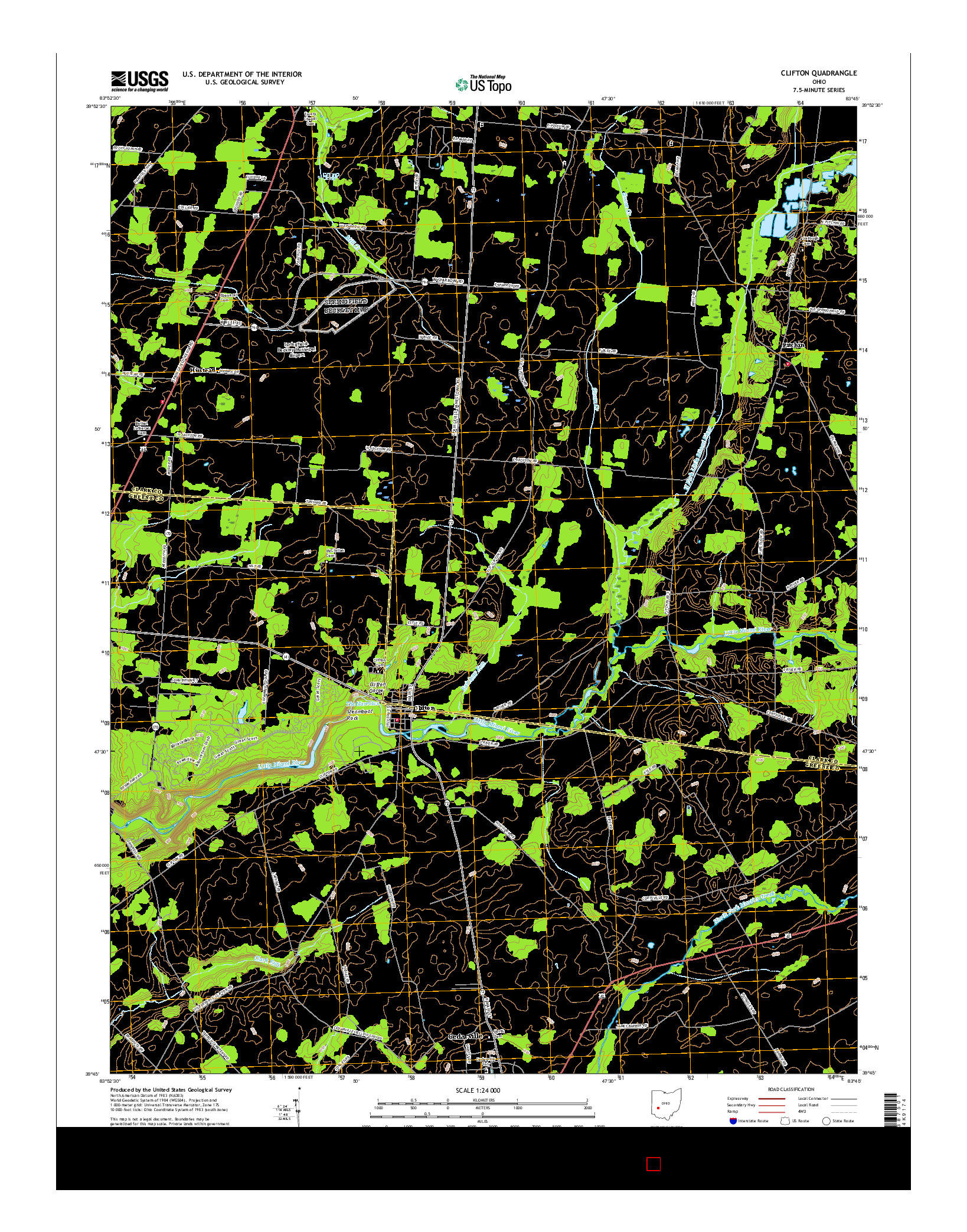 USGS US TOPO 7.5-MINUTE MAP FOR CLIFTON, OH 2016