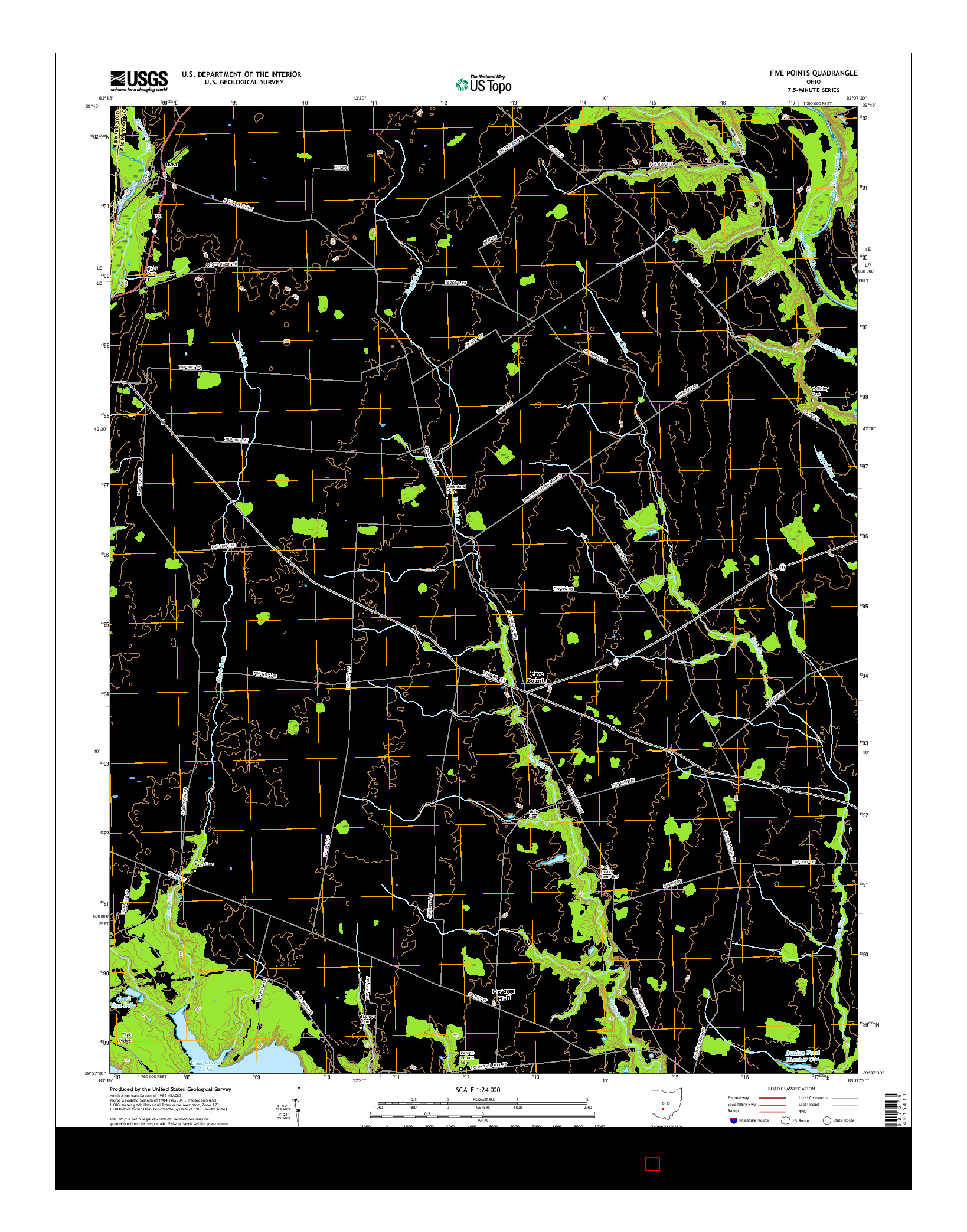 USGS US TOPO 7.5-MINUTE MAP FOR FIVE POINTS, OH 2016