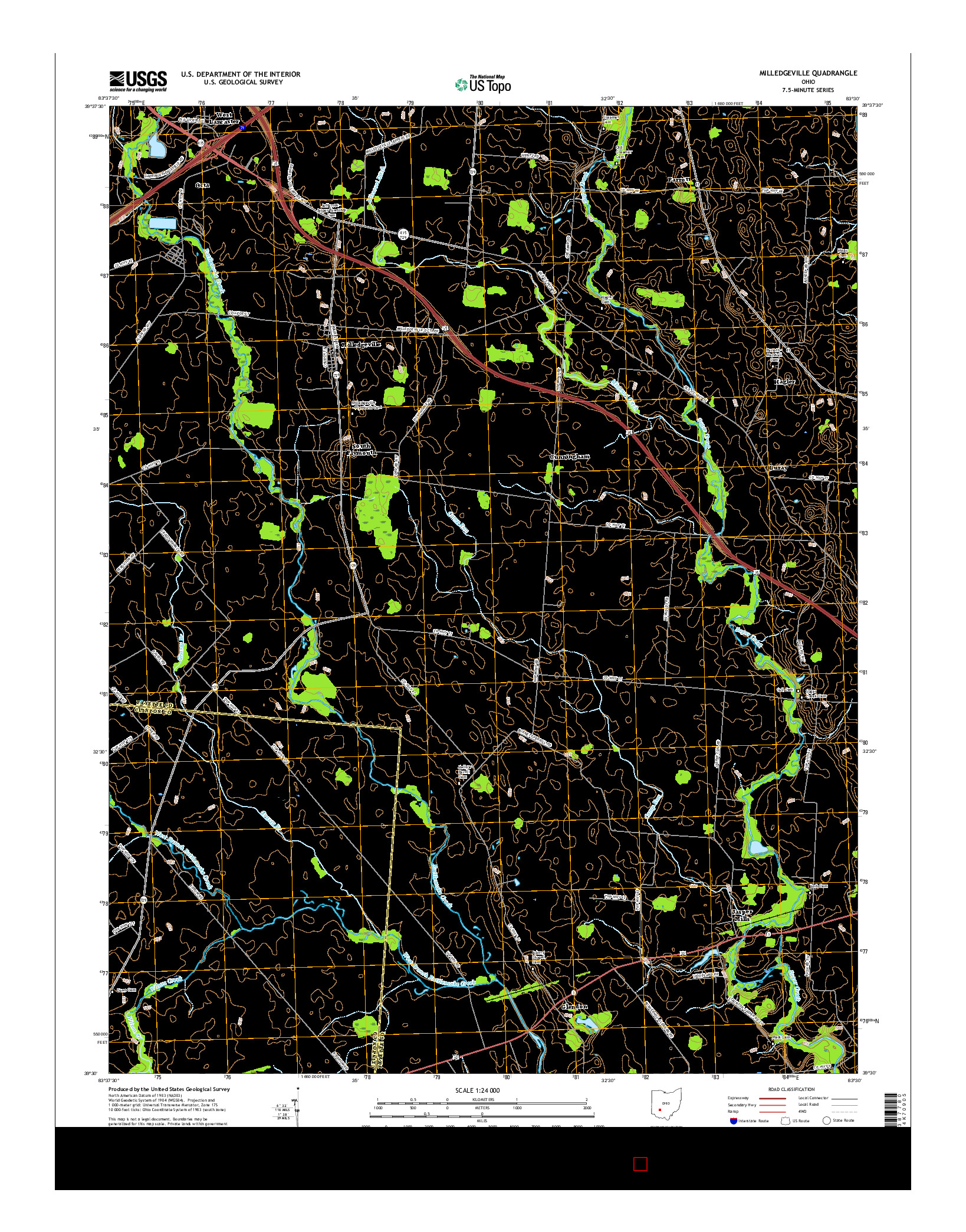 USGS US TOPO 7.5-MINUTE MAP FOR MILLEDGEVILLE, OH 2016