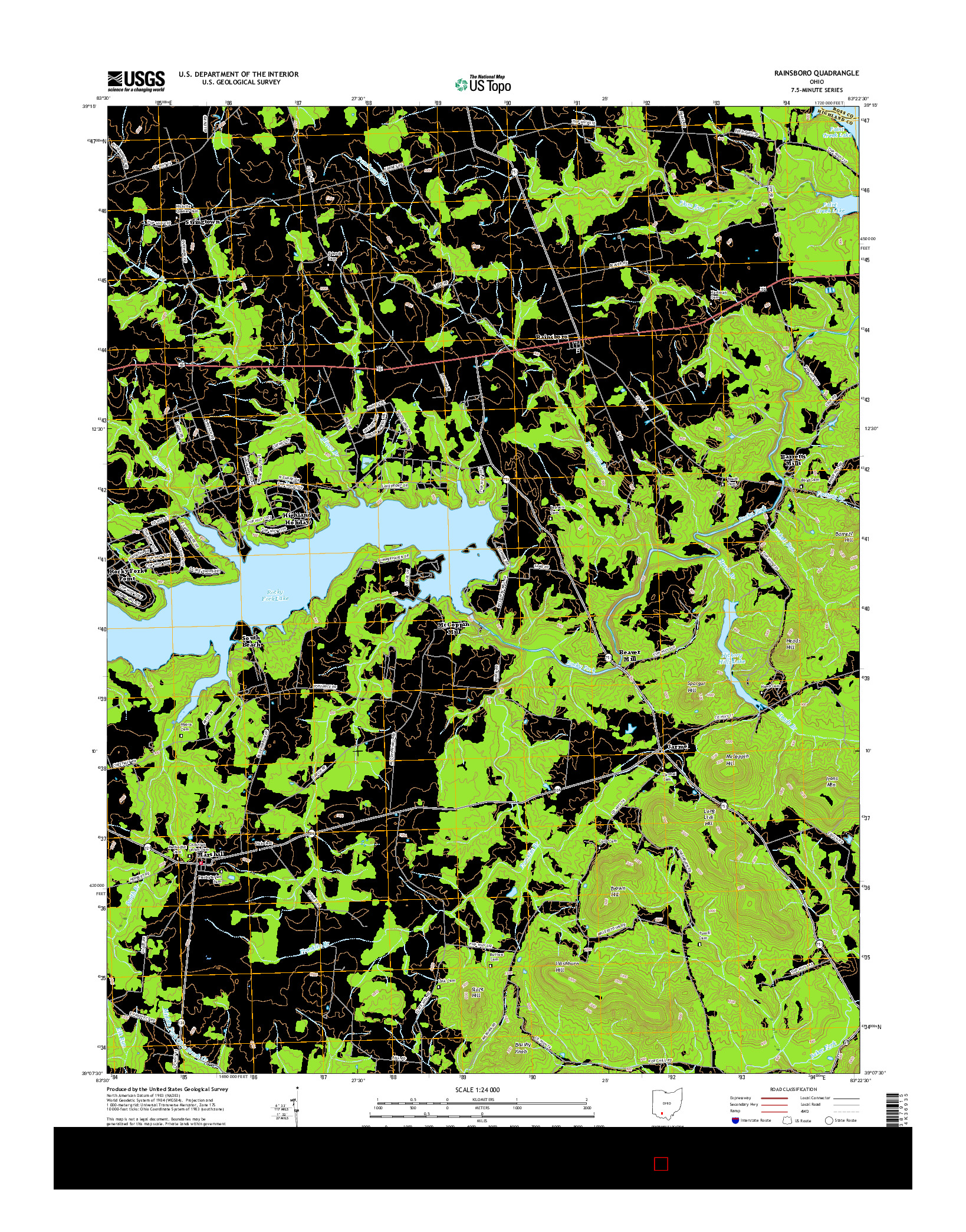 USGS US TOPO 7.5-MINUTE MAP FOR RAINSBORO, OH 2016