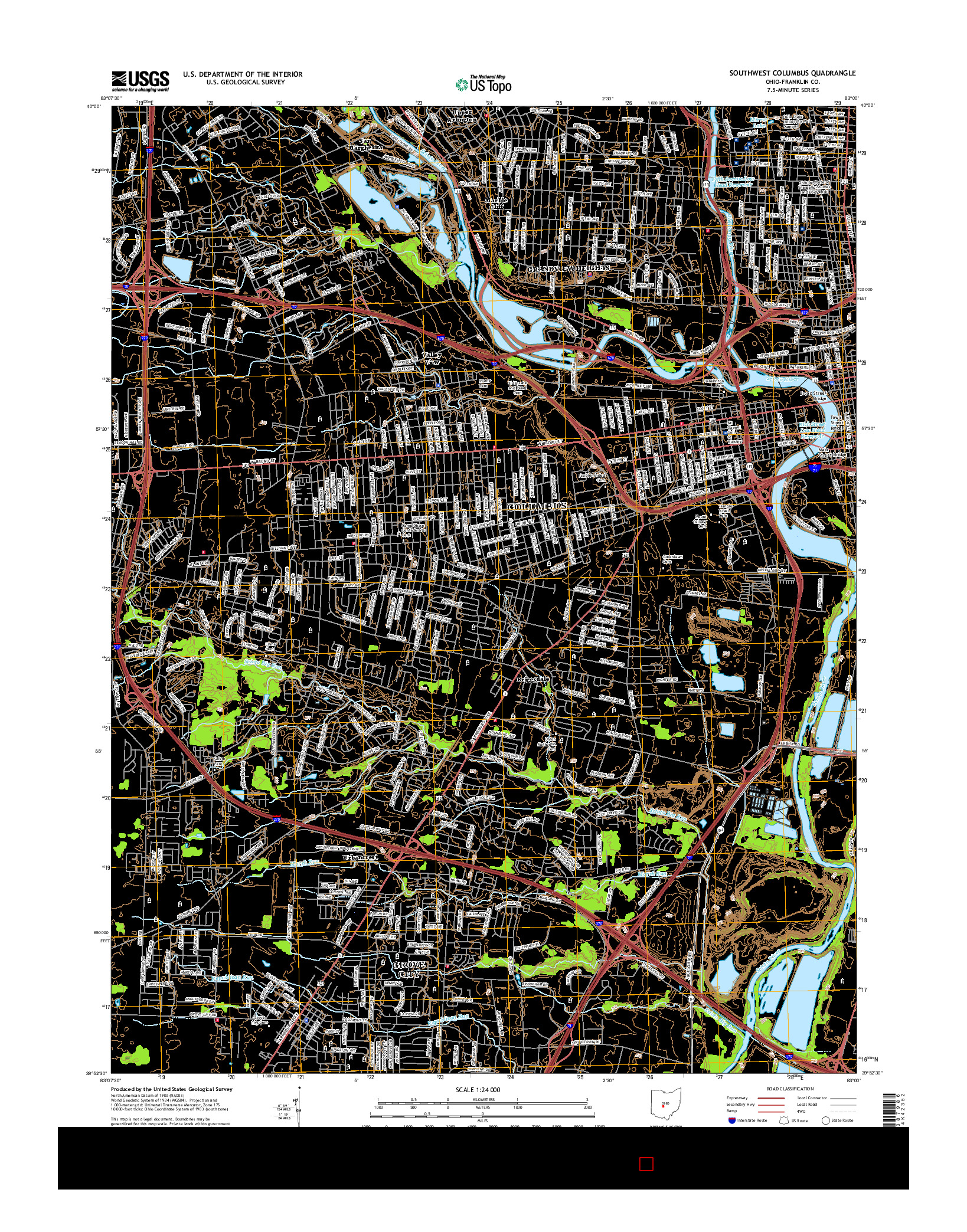 USGS US TOPO 7.5-MINUTE MAP FOR SOUTHWEST COLUMBUS, OH 2016