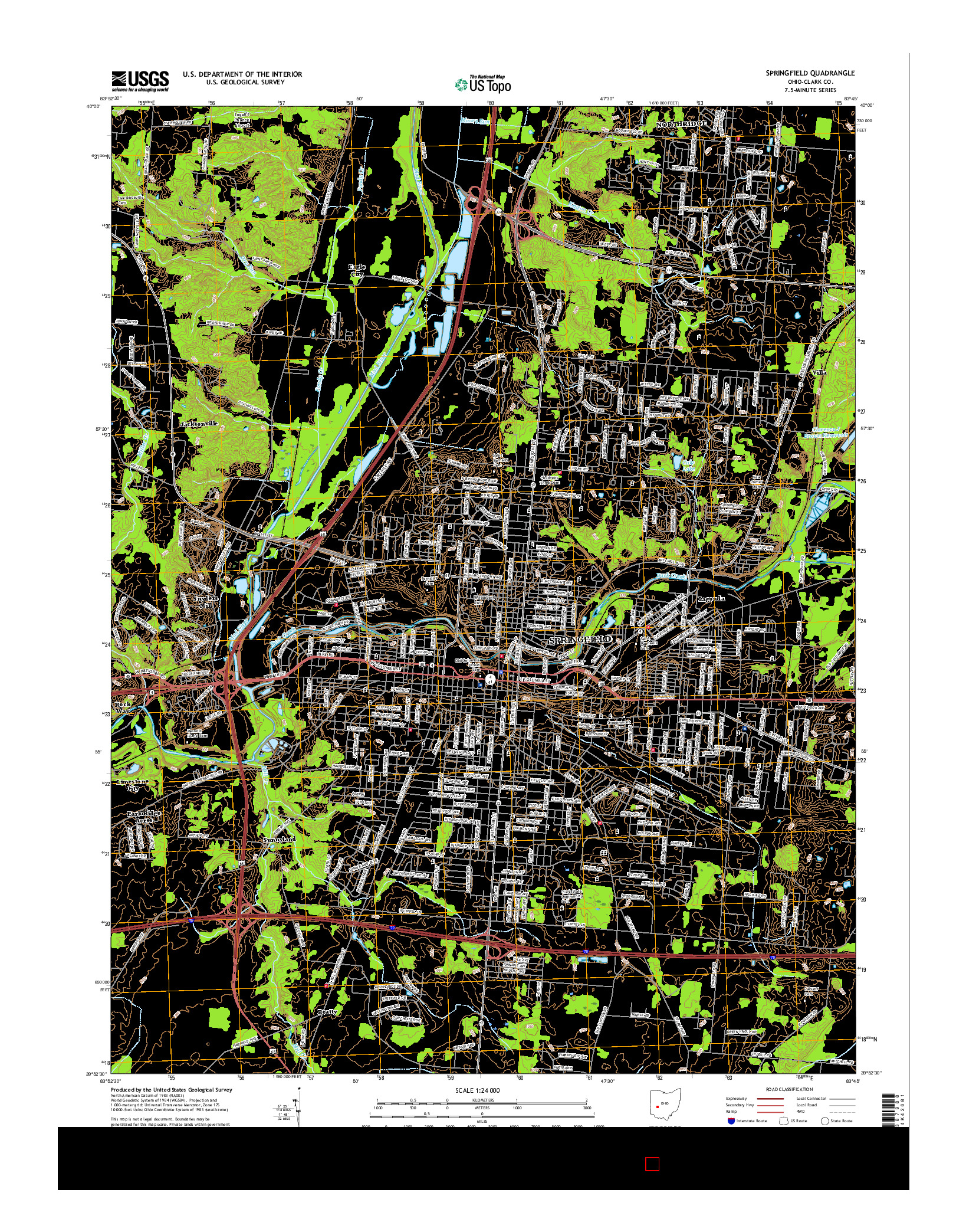 USGS US TOPO 7.5-MINUTE MAP FOR SPRINGFIELD, OH 2016