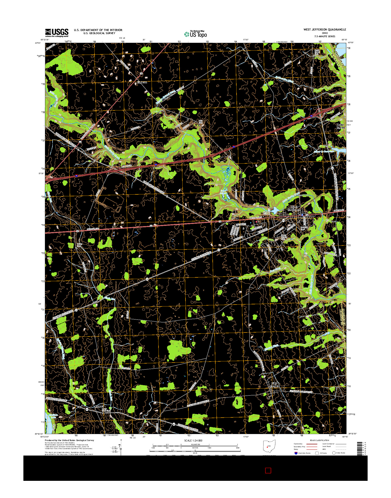 USGS US TOPO 7.5-MINUTE MAP FOR WEST JEFFERSON, OH 2016