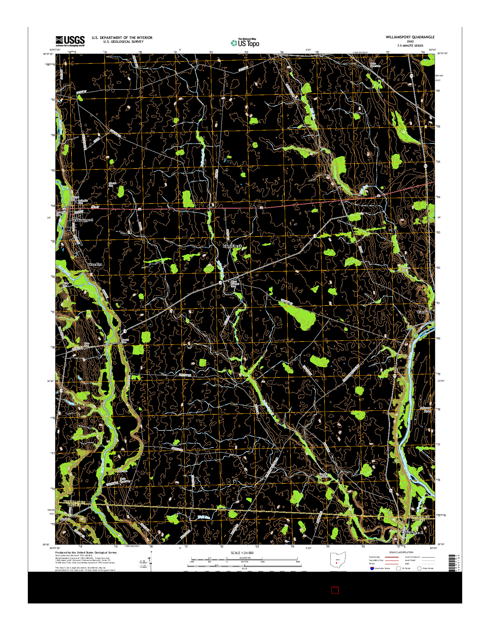 USGS US TOPO 7.5-MINUTE MAP FOR WILLIAMSPORT, OH 2016