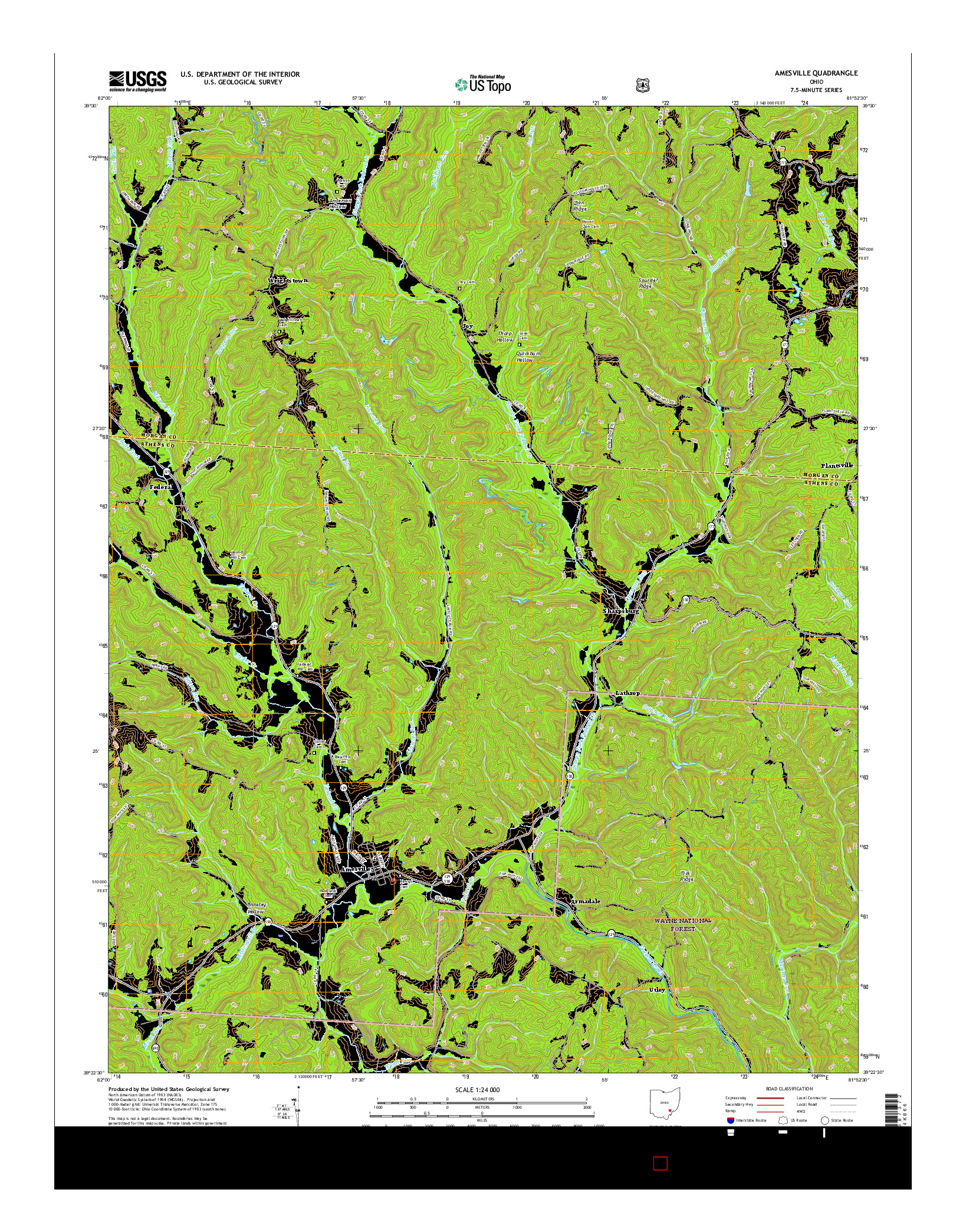 USGS US TOPO 7.5-MINUTE MAP FOR AMESVILLE, OH 2016
