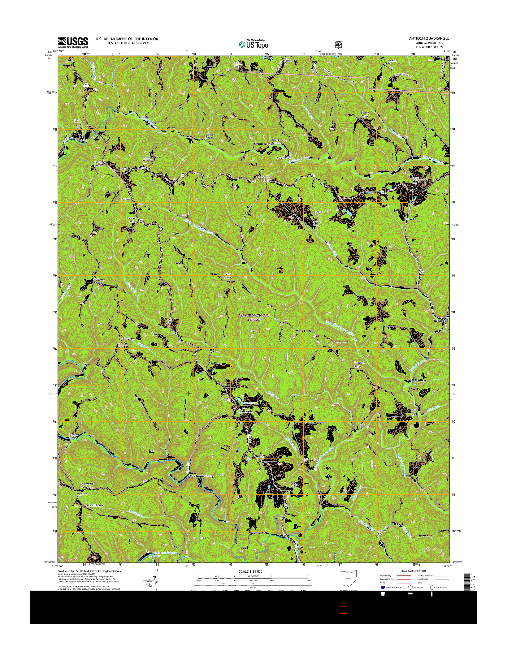 USGS US TOPO 7.5-MINUTE MAP FOR ANTIOCH, OH 2016