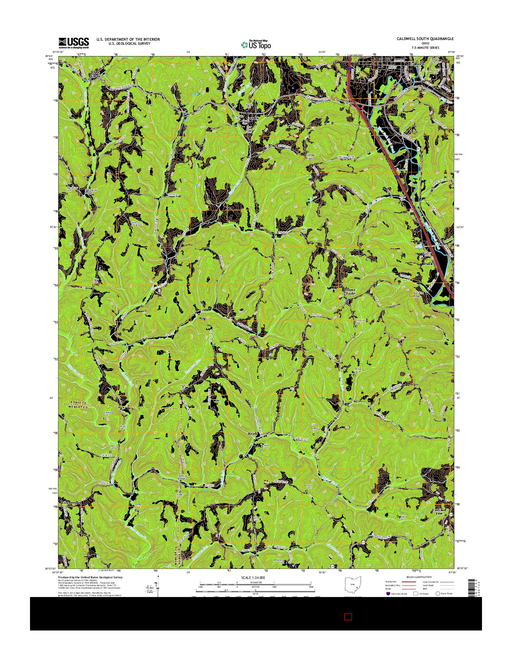 USGS US TOPO 7.5-MINUTE MAP FOR CALDWELL SOUTH, OH 2016