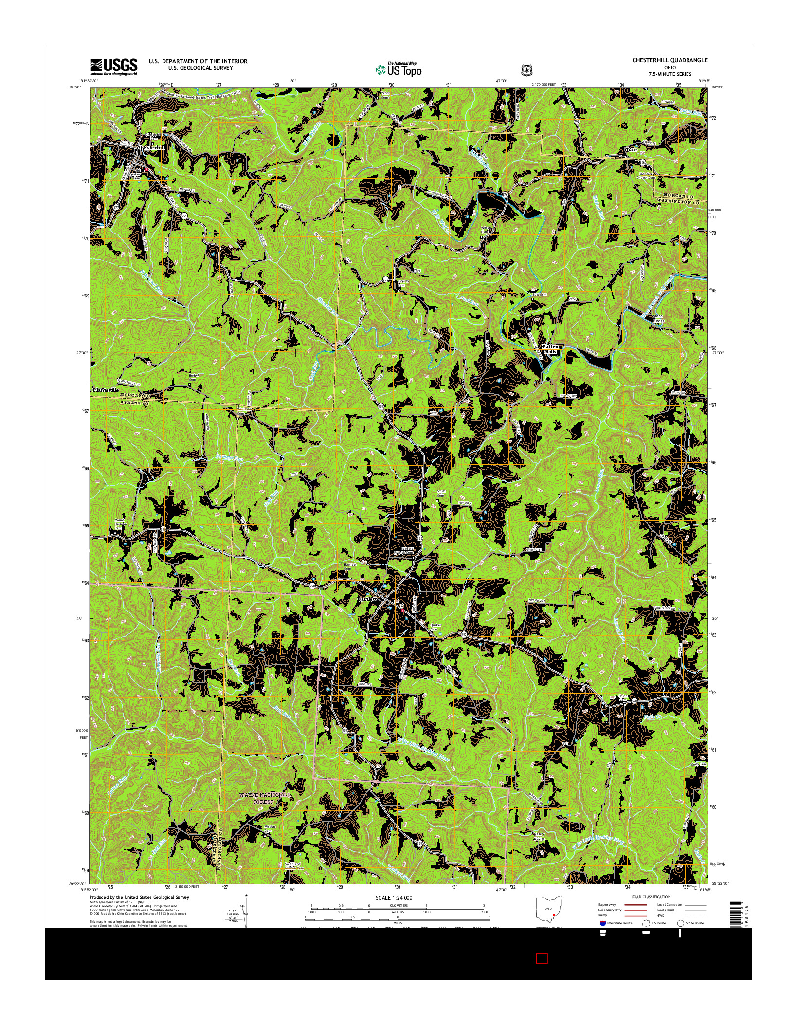 USGS US TOPO 7.5-MINUTE MAP FOR CHESTERHILL, OH 2016