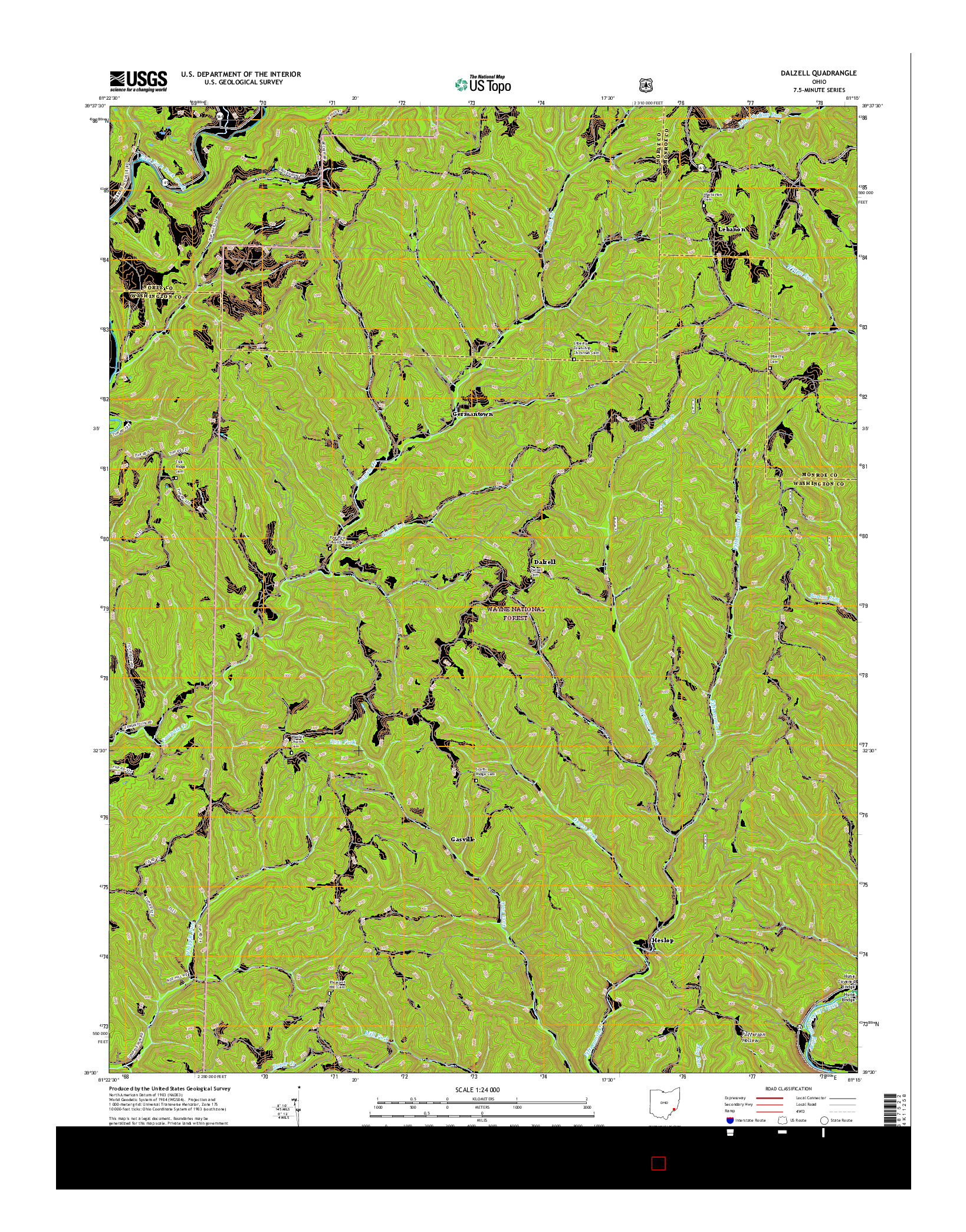 USGS US TOPO 7.5-MINUTE MAP FOR DALZELL, OH 2016