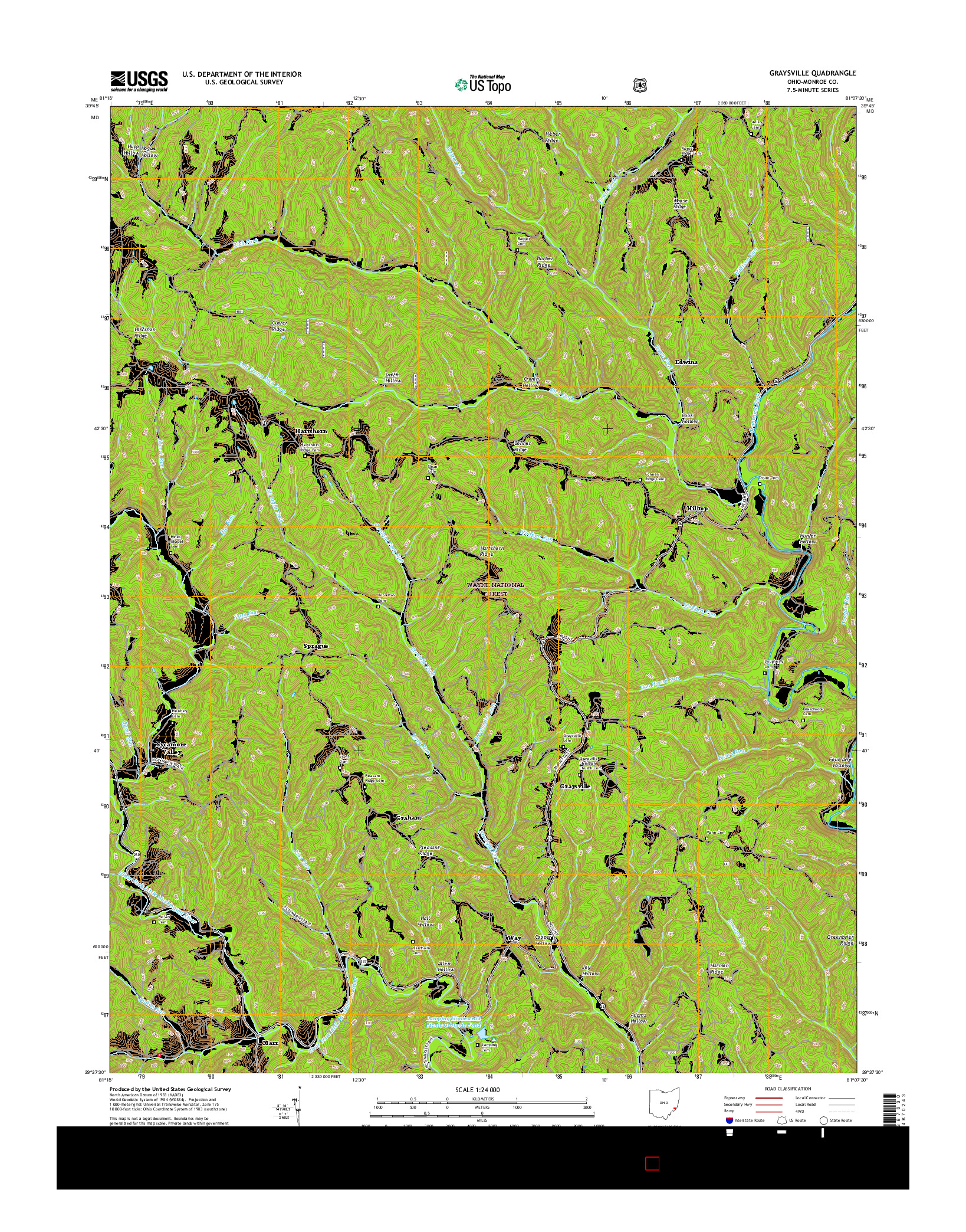 USGS US TOPO 7.5-MINUTE MAP FOR GRAYSVILLE, OH 2016