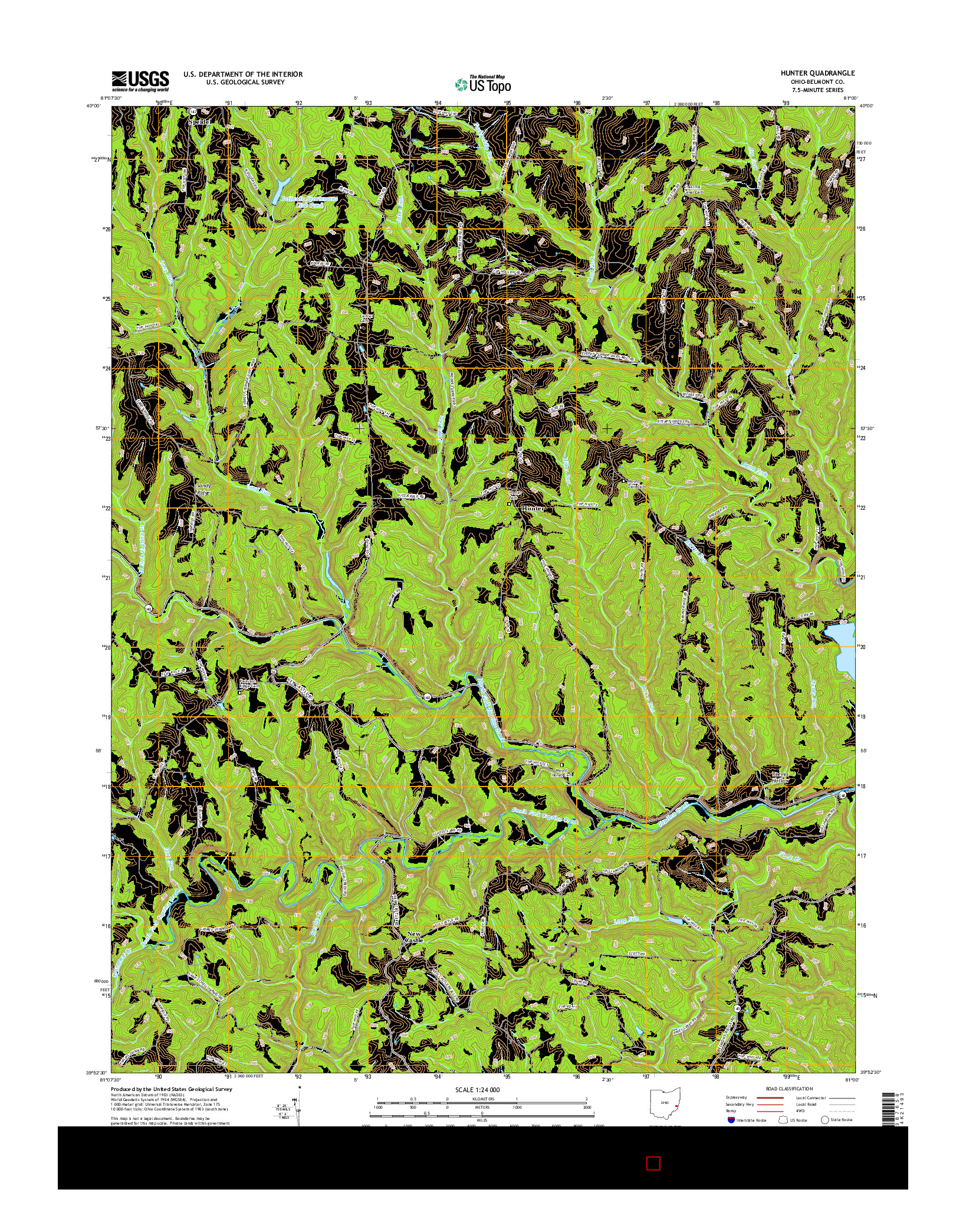 USGS US TOPO 7.5-MINUTE MAP FOR HUNTER, OH 2016