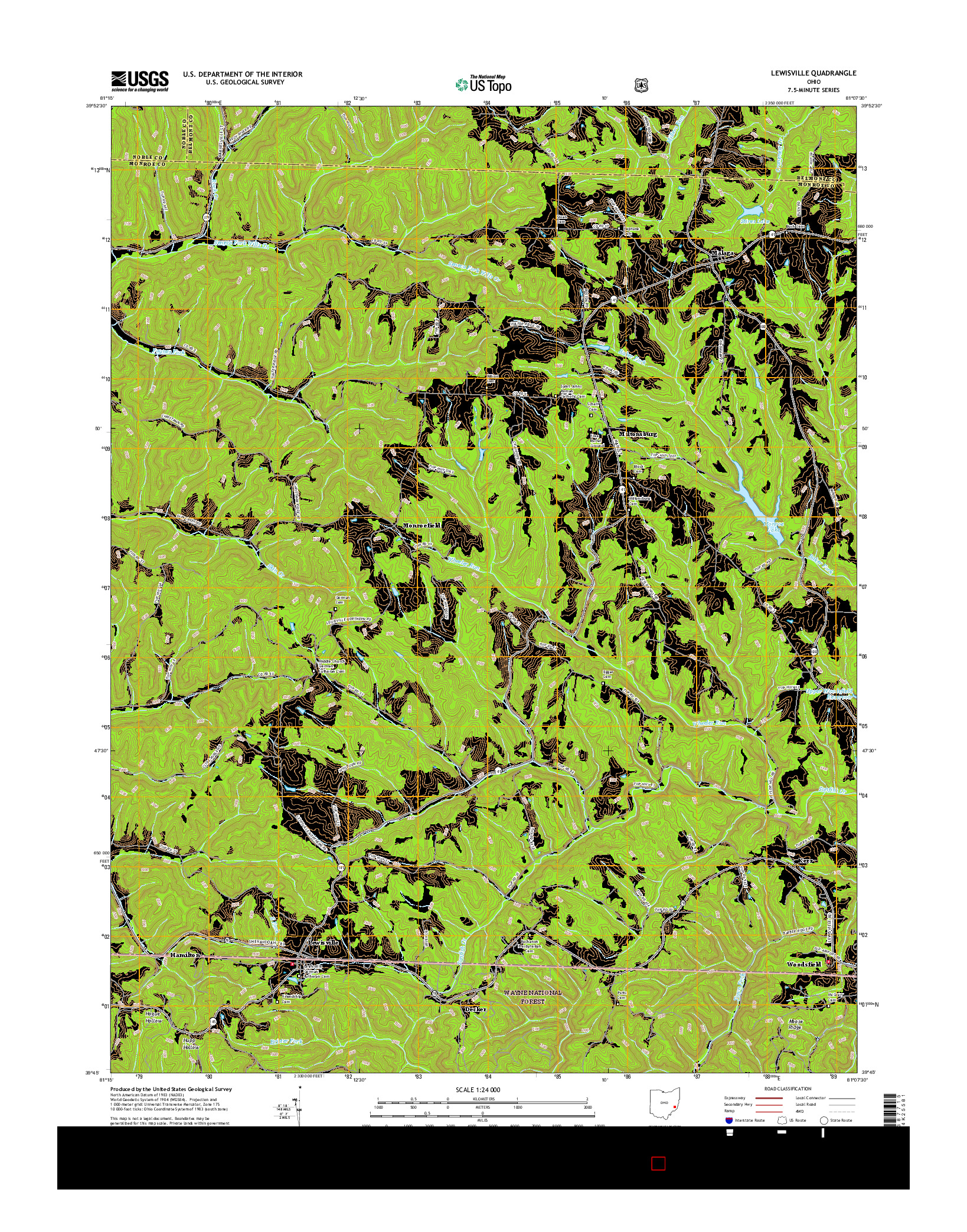 USGS US TOPO 7.5-MINUTE MAP FOR LEWISVILLE, OH 2016