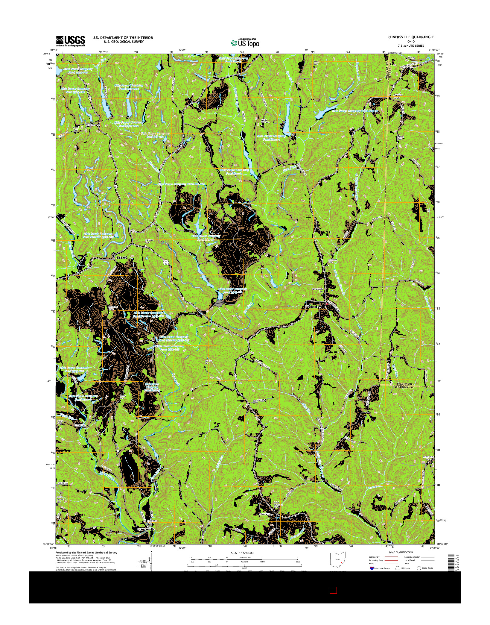 USGS US TOPO 7.5-MINUTE MAP FOR REINERSVILLE, OH 2016