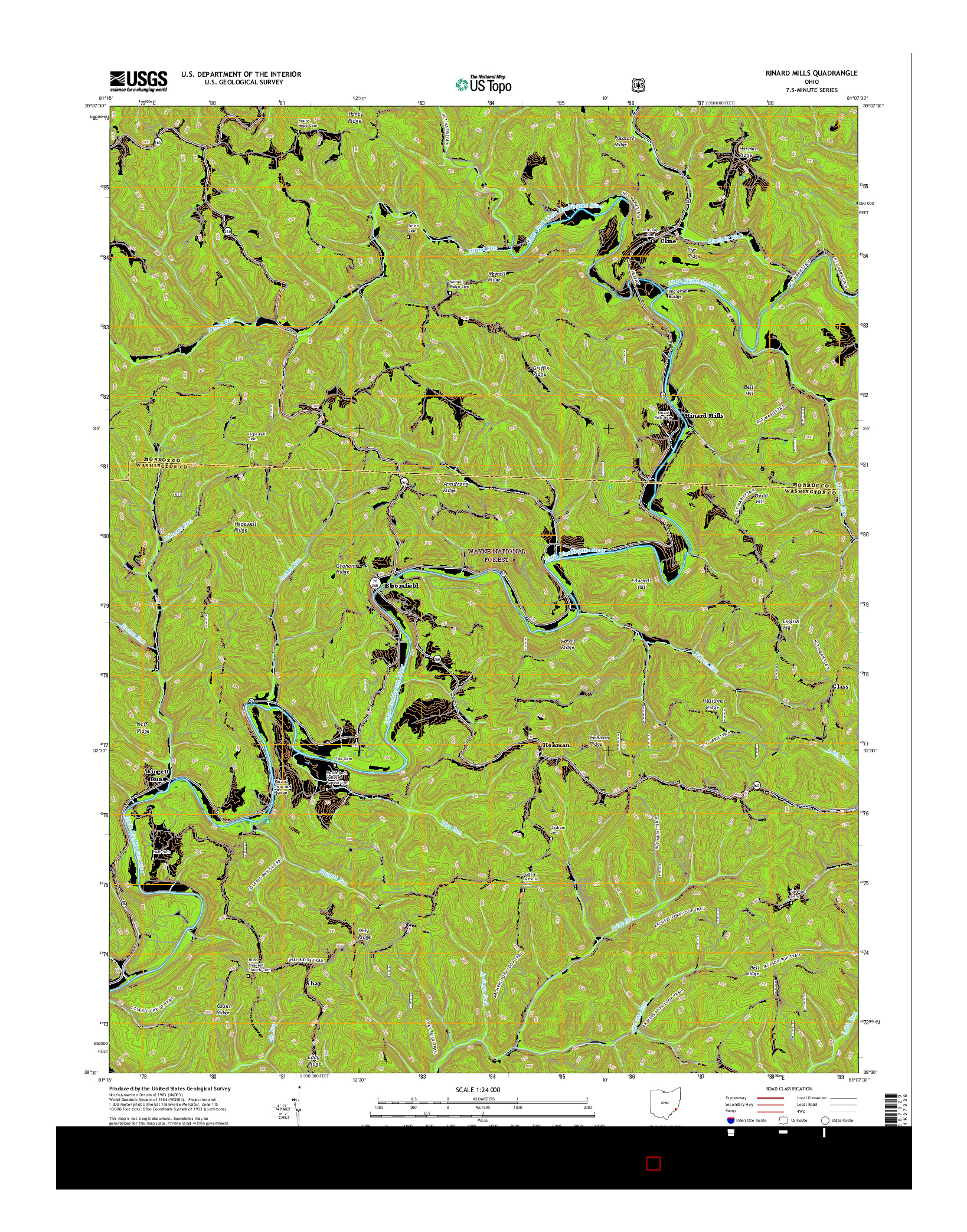 USGS US TOPO 7.5-MINUTE MAP FOR RINARD MILLS, OH 2016