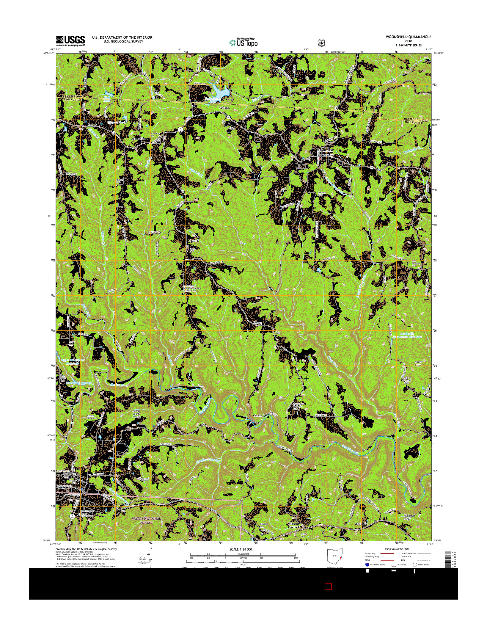 USGS US TOPO 7.5-MINUTE MAP FOR WOODSFIELD, OH 2016