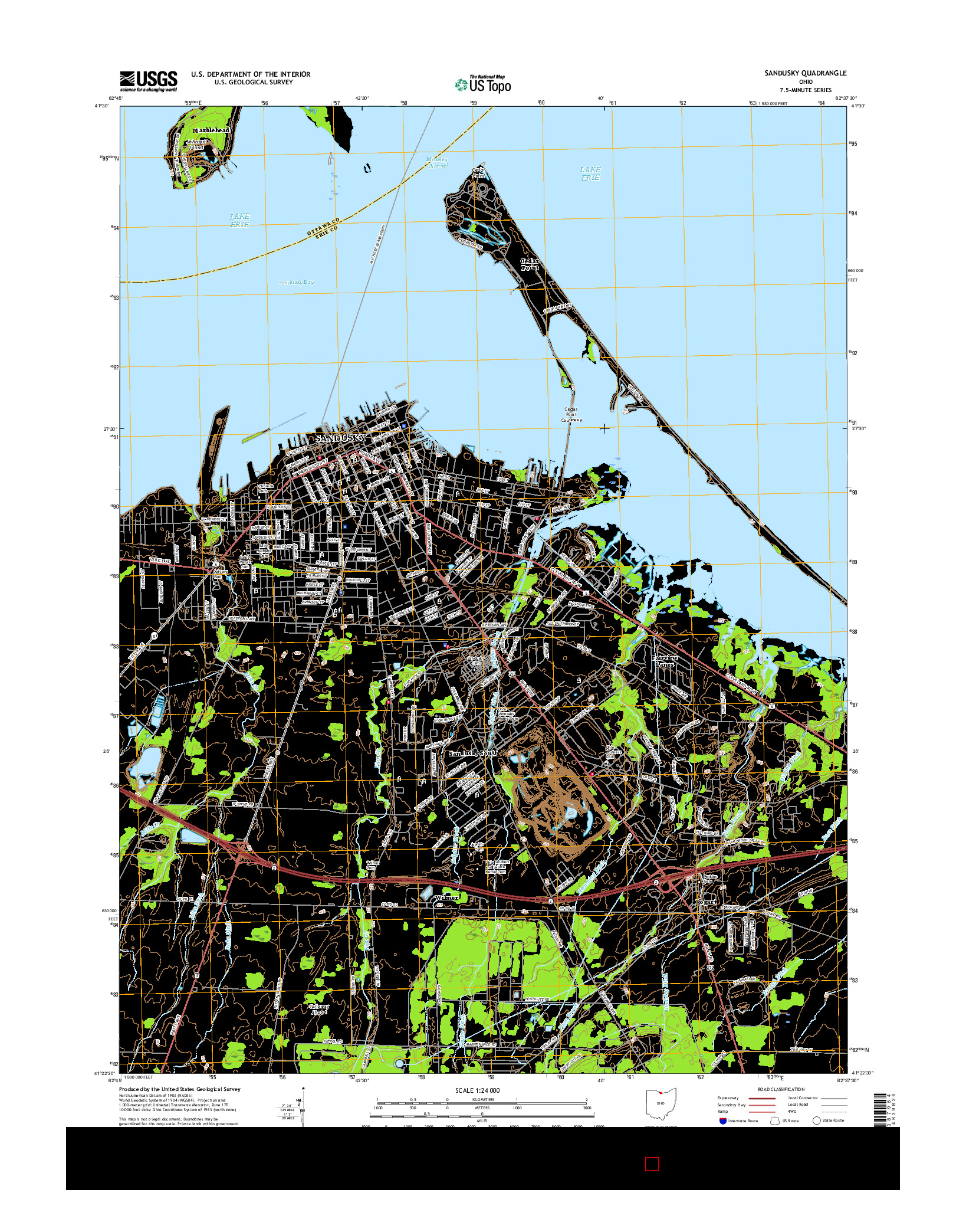 USGS US TOPO 7.5-MINUTE MAP FOR SANDUSKY, OH 2016