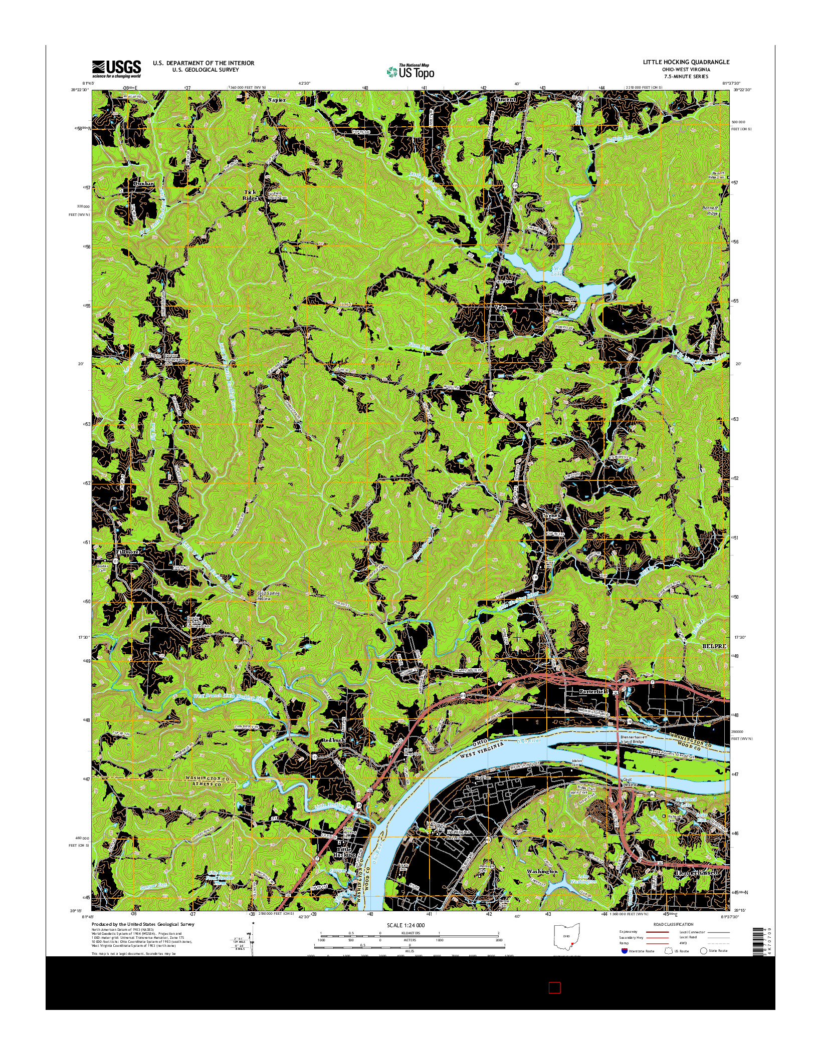 USGS US TOPO 7.5-MINUTE MAP FOR LITTLE HOCKING, OH-WV 2016