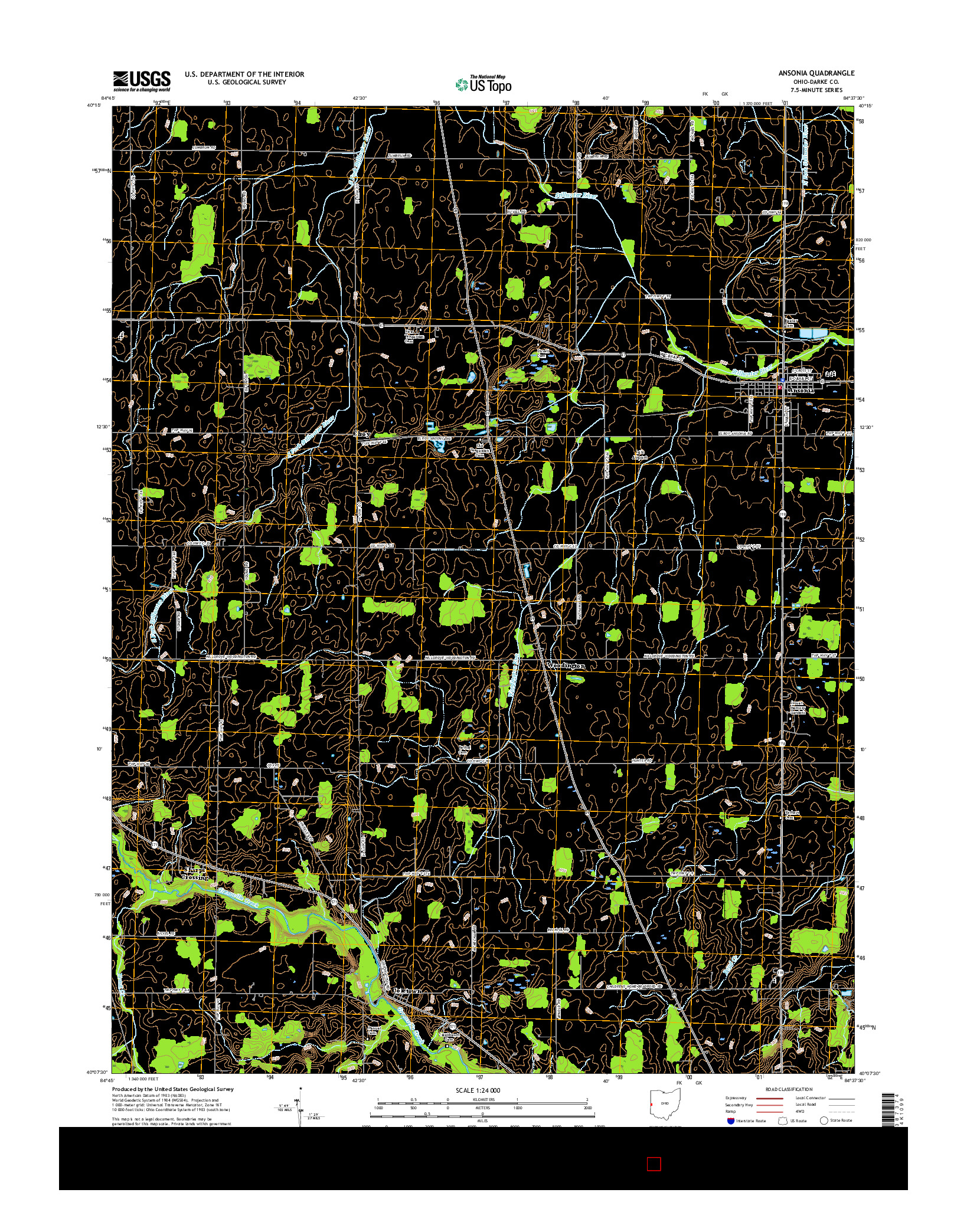 USGS US TOPO 7.5-MINUTE MAP FOR ANSONIA, OH 2016