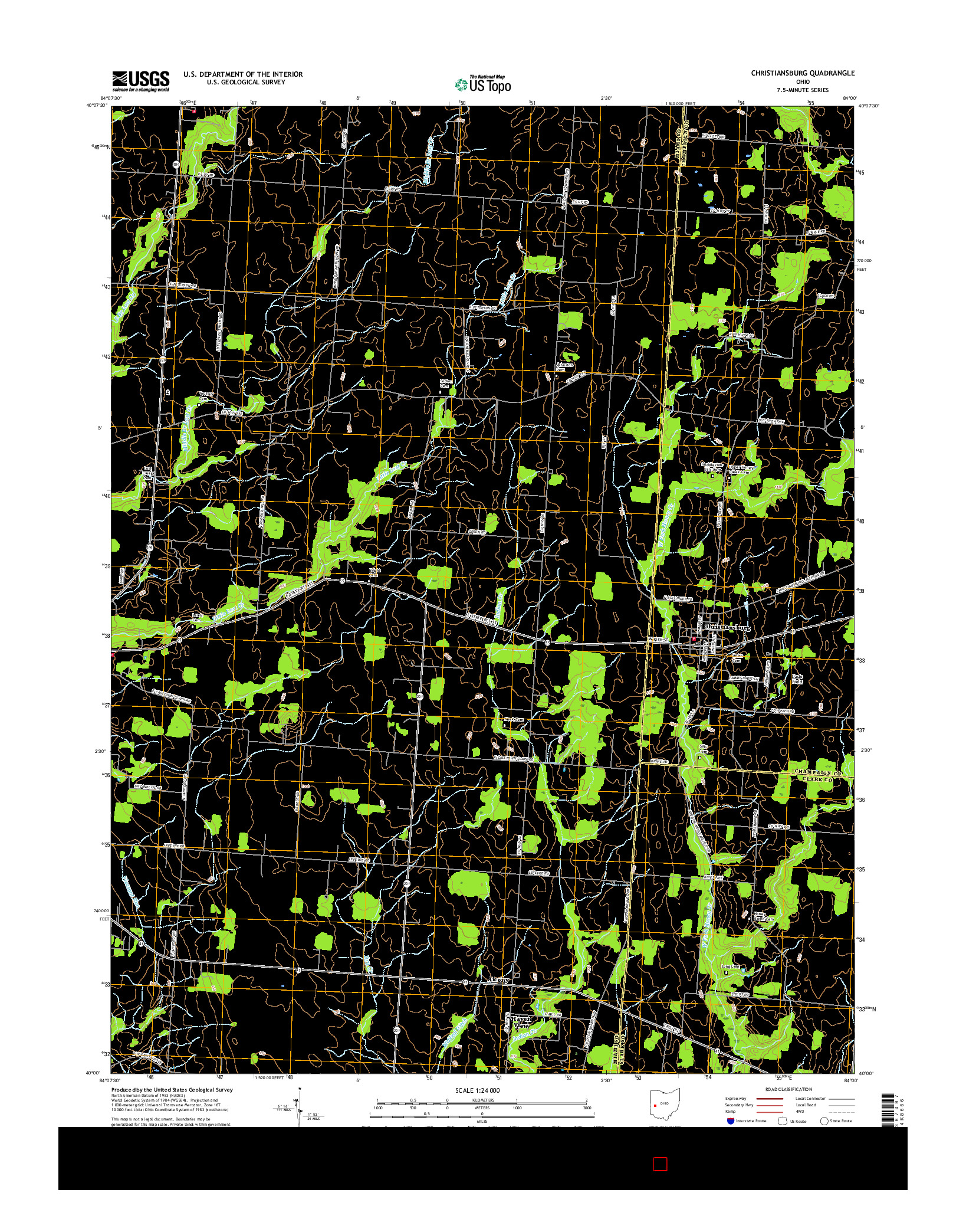 USGS US TOPO 7.5-MINUTE MAP FOR CHRISTIANSBURG, OH 2016