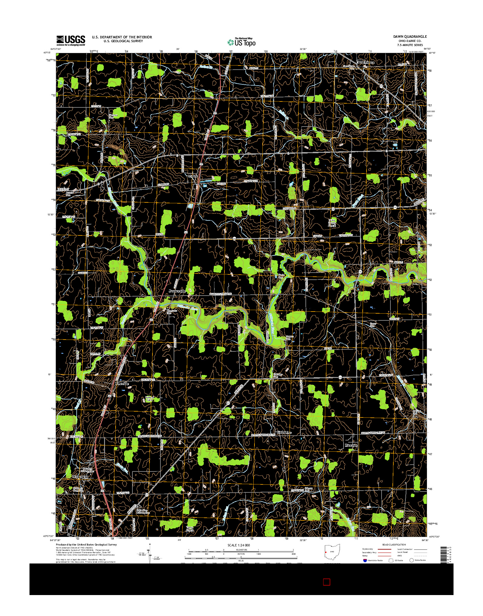 USGS US TOPO 7.5-MINUTE MAP FOR DAWN, OH 2016