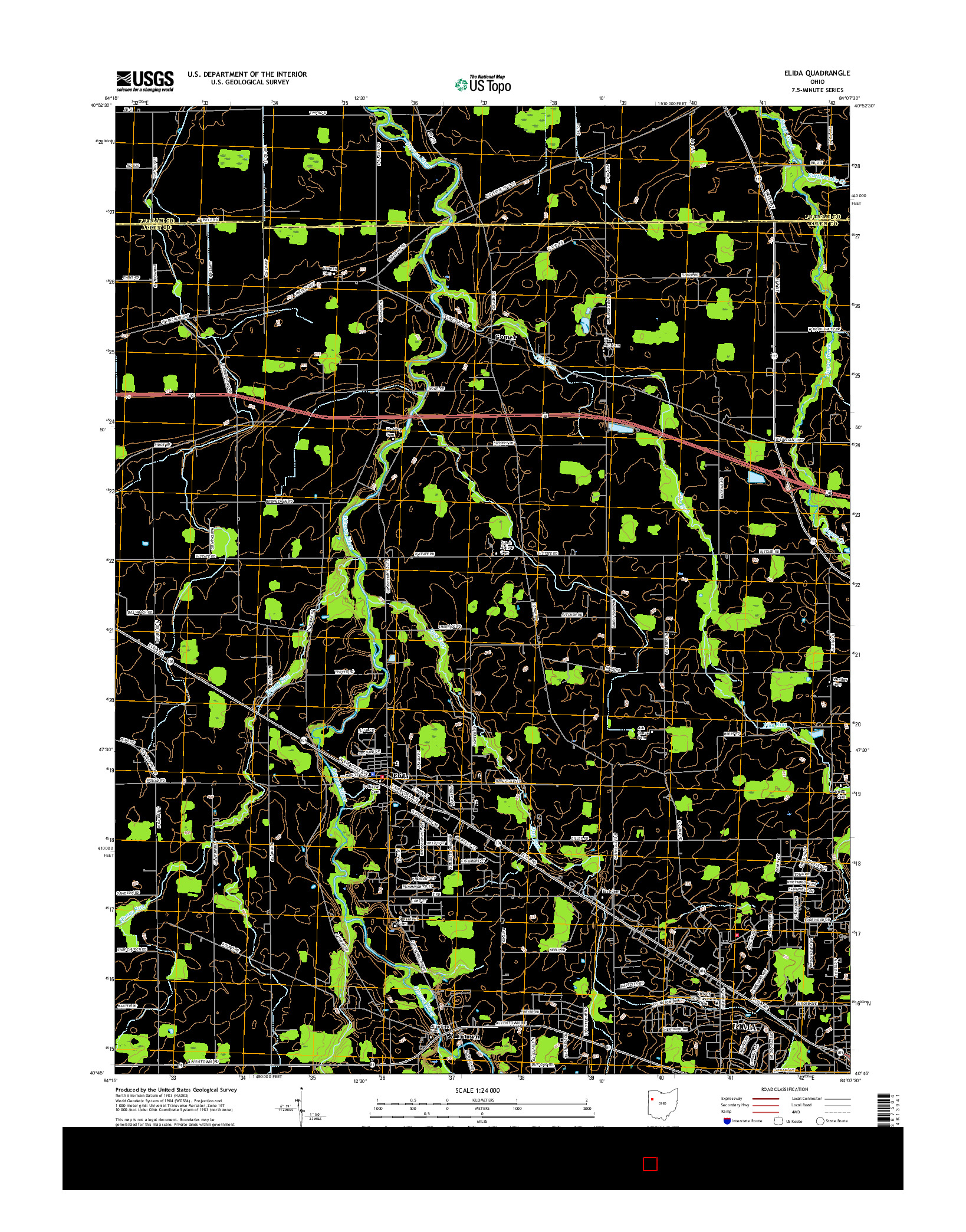 USGS US TOPO 7.5-MINUTE MAP FOR ELIDA, OH 2016