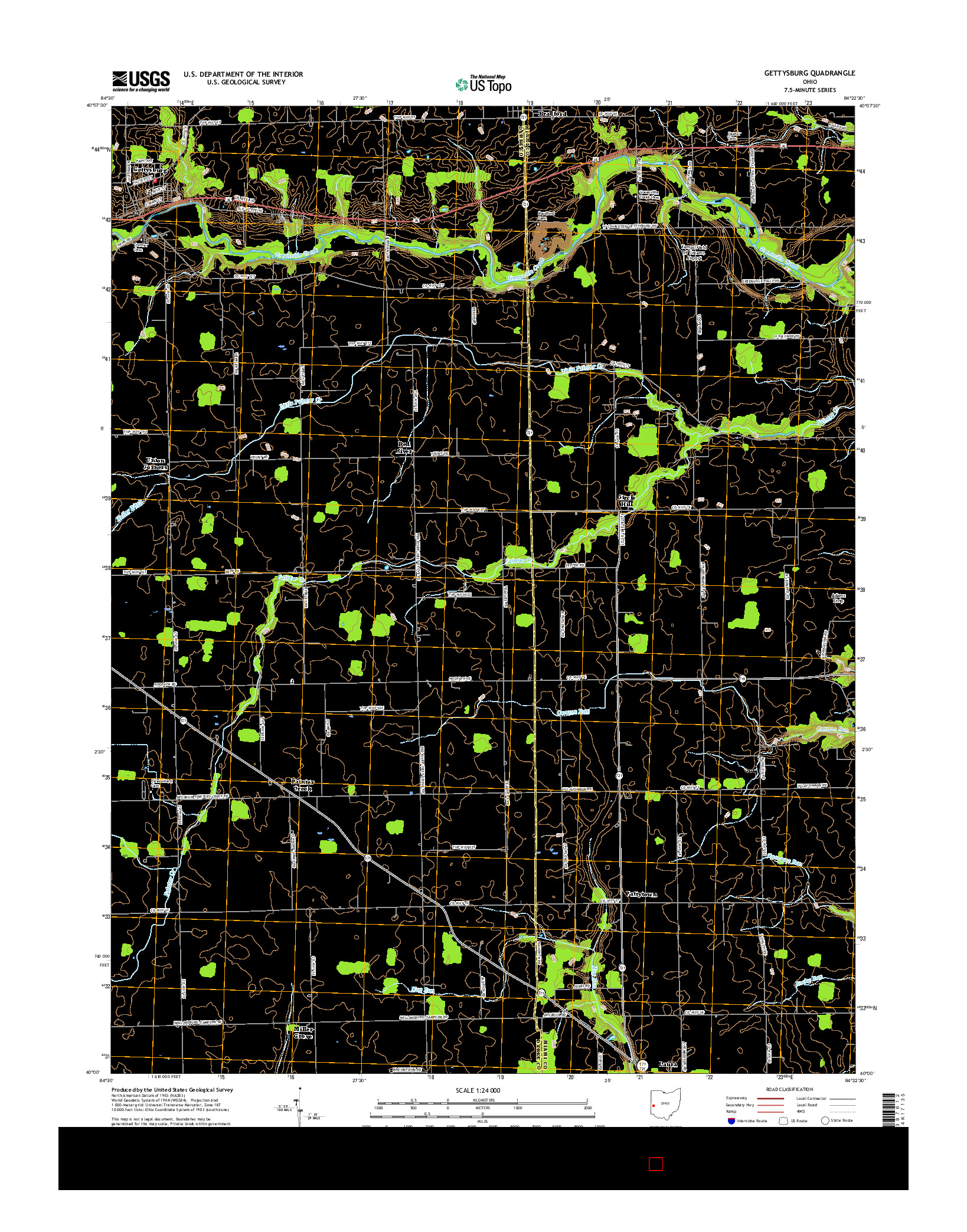 USGS US TOPO 7.5-MINUTE MAP FOR GETTYSBURG, OH 2016