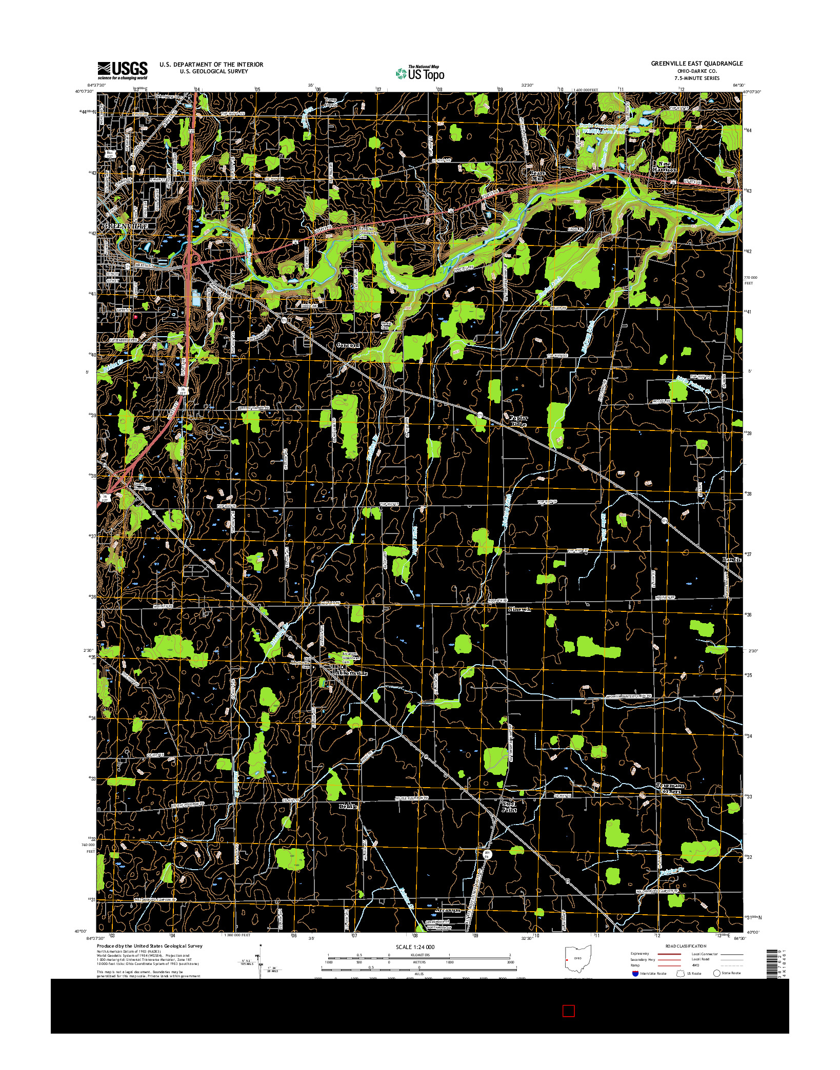 USGS US TOPO 7.5-MINUTE MAP FOR GREENVILLE EAST, OH 2016