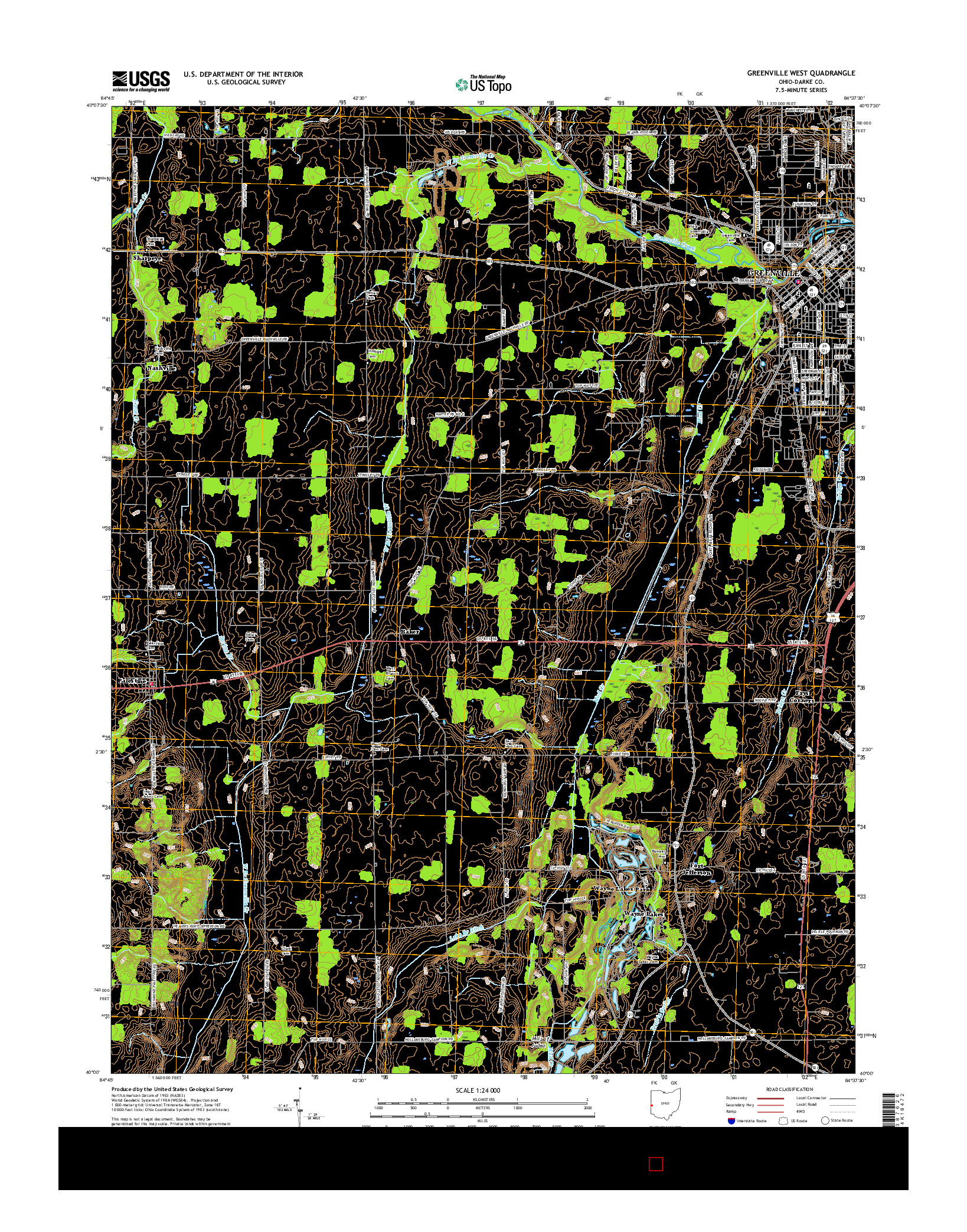 USGS US TOPO 7.5-MINUTE MAP FOR GREENVILLE WEST, OH 2016