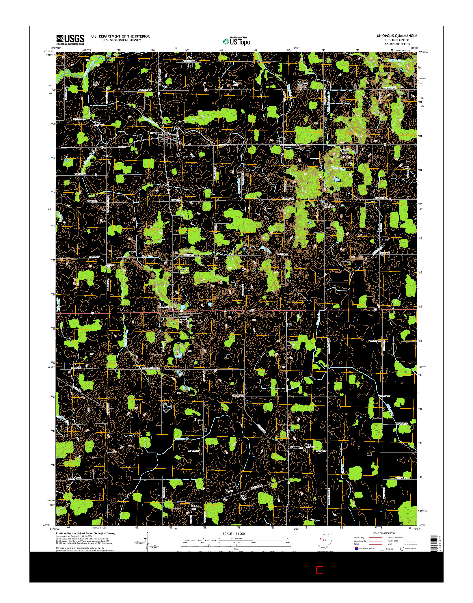 USGS US TOPO 7.5-MINUTE MAP FOR UNIOPOLIS, OH 2016