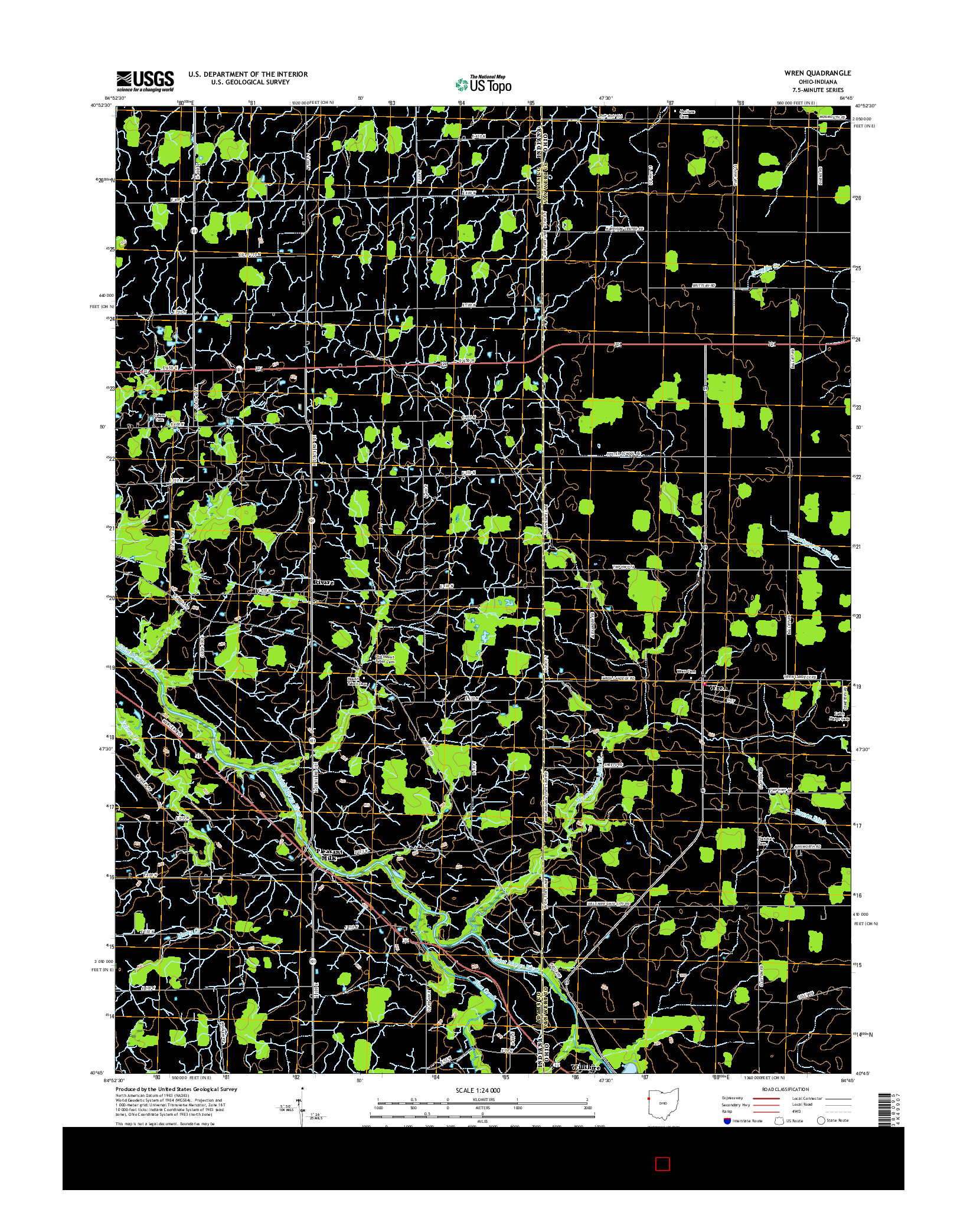 USGS US TOPO 7.5-MINUTE MAP FOR WREN, OH-IN 2016