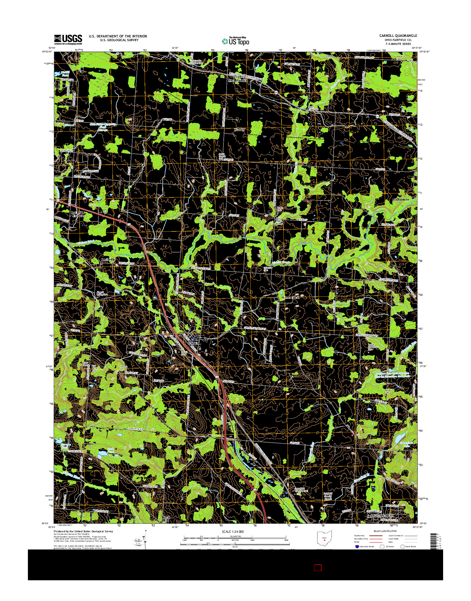 USGS US TOPO 7.5-MINUTE MAP FOR CARROLL, OH 2016