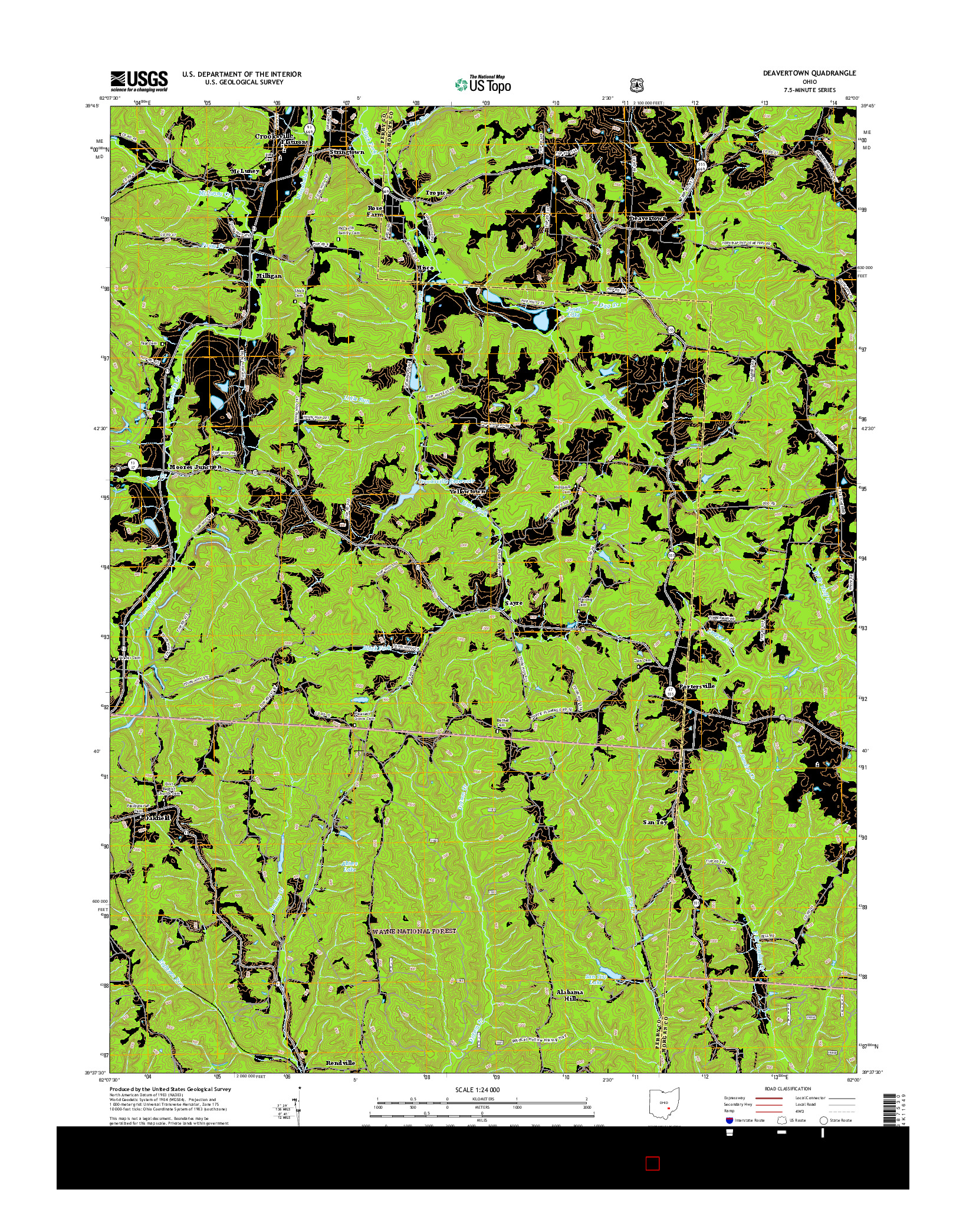 USGS US TOPO 7.5-MINUTE MAP FOR DEAVERTOWN, OH 2016