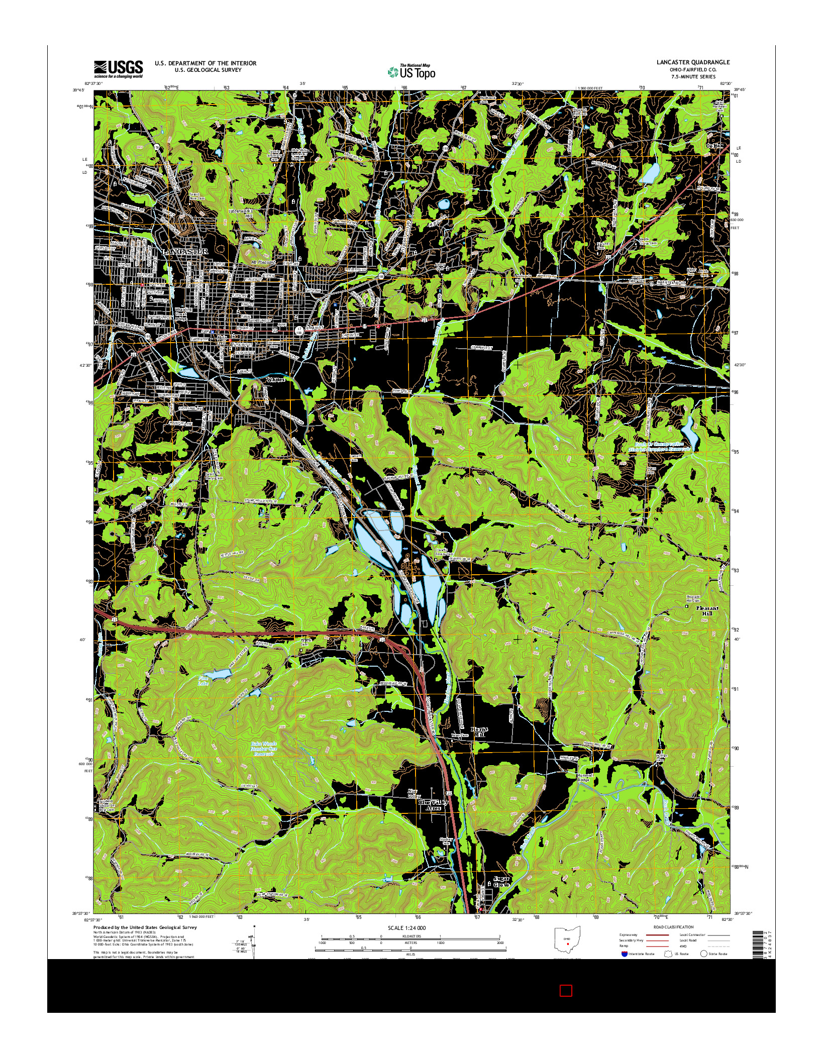USGS US TOPO 7.5-MINUTE MAP FOR LANCASTER, OH 2016