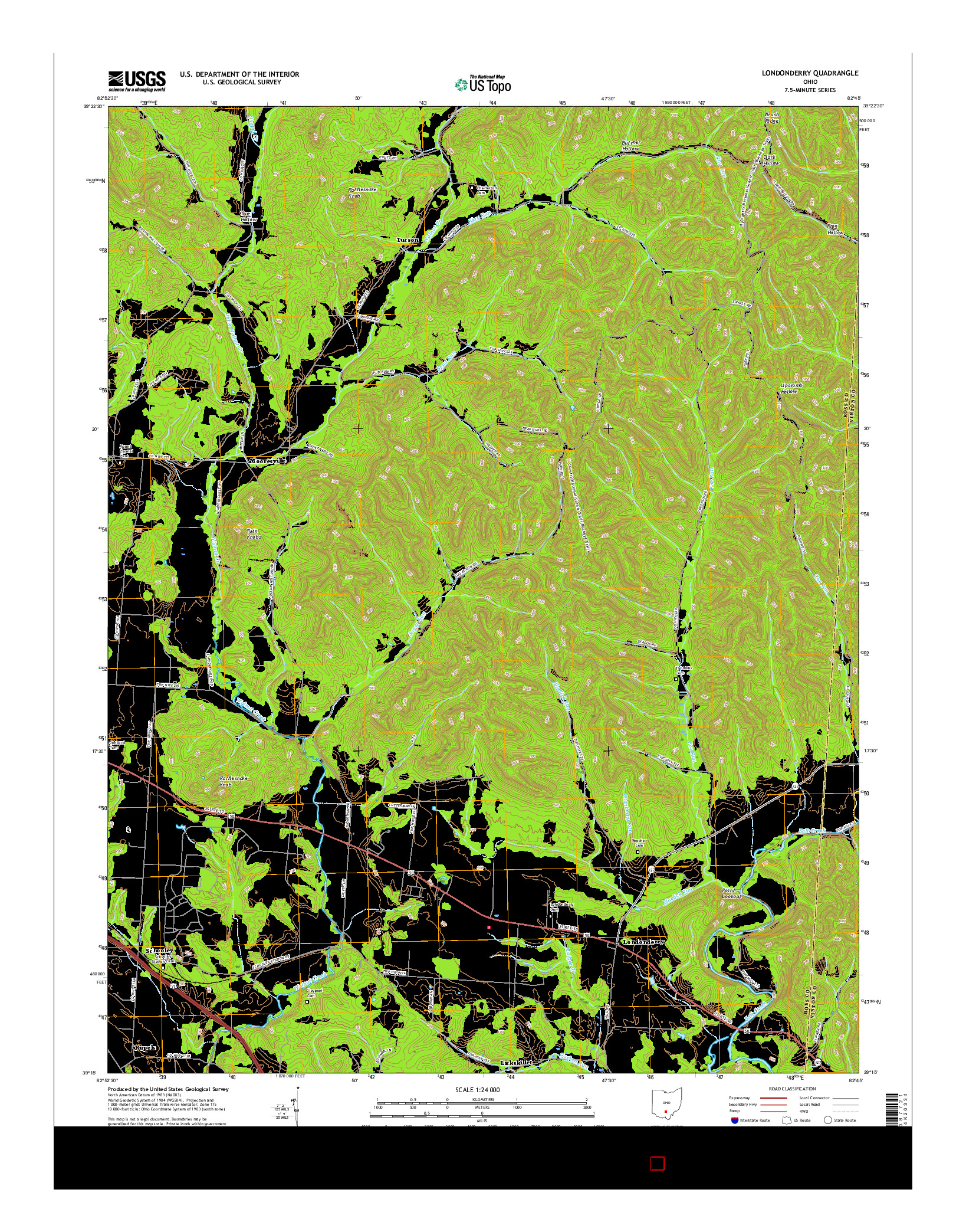 USGS US TOPO 7.5-MINUTE MAP FOR LONDONDERRY, OH 2016