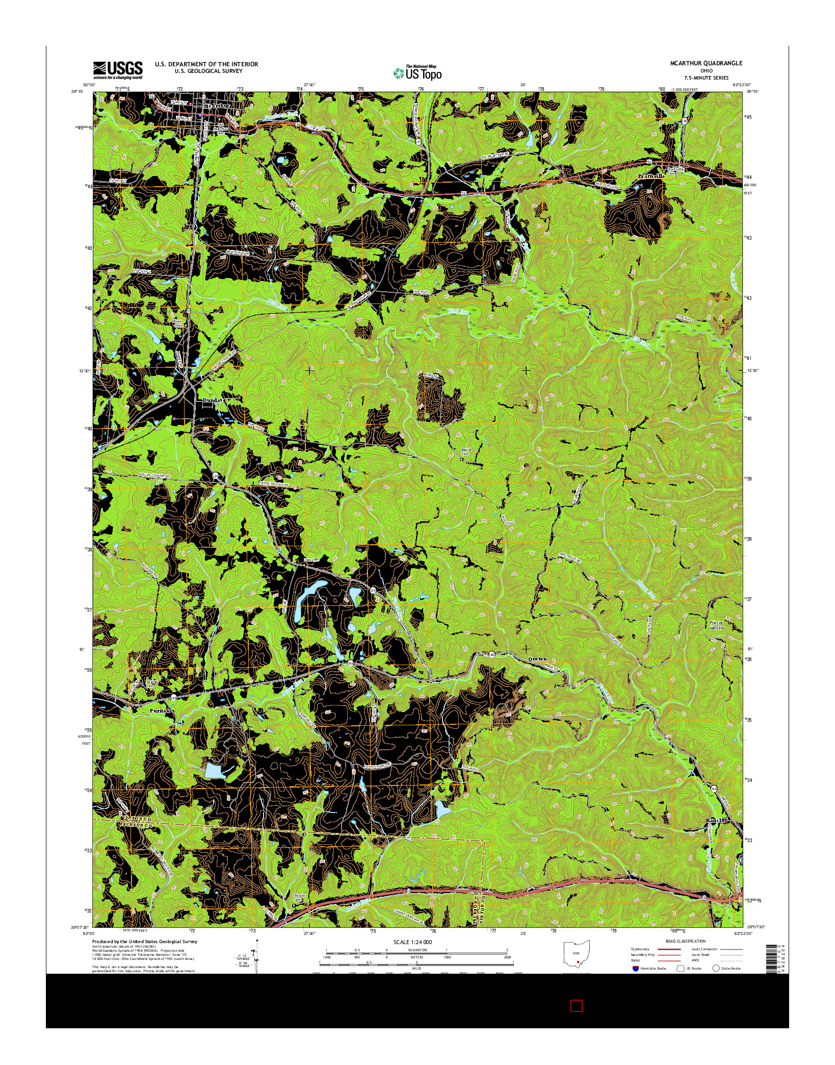 USGS US TOPO 7.5-MINUTE MAP FOR MCARTHUR, OH 2016