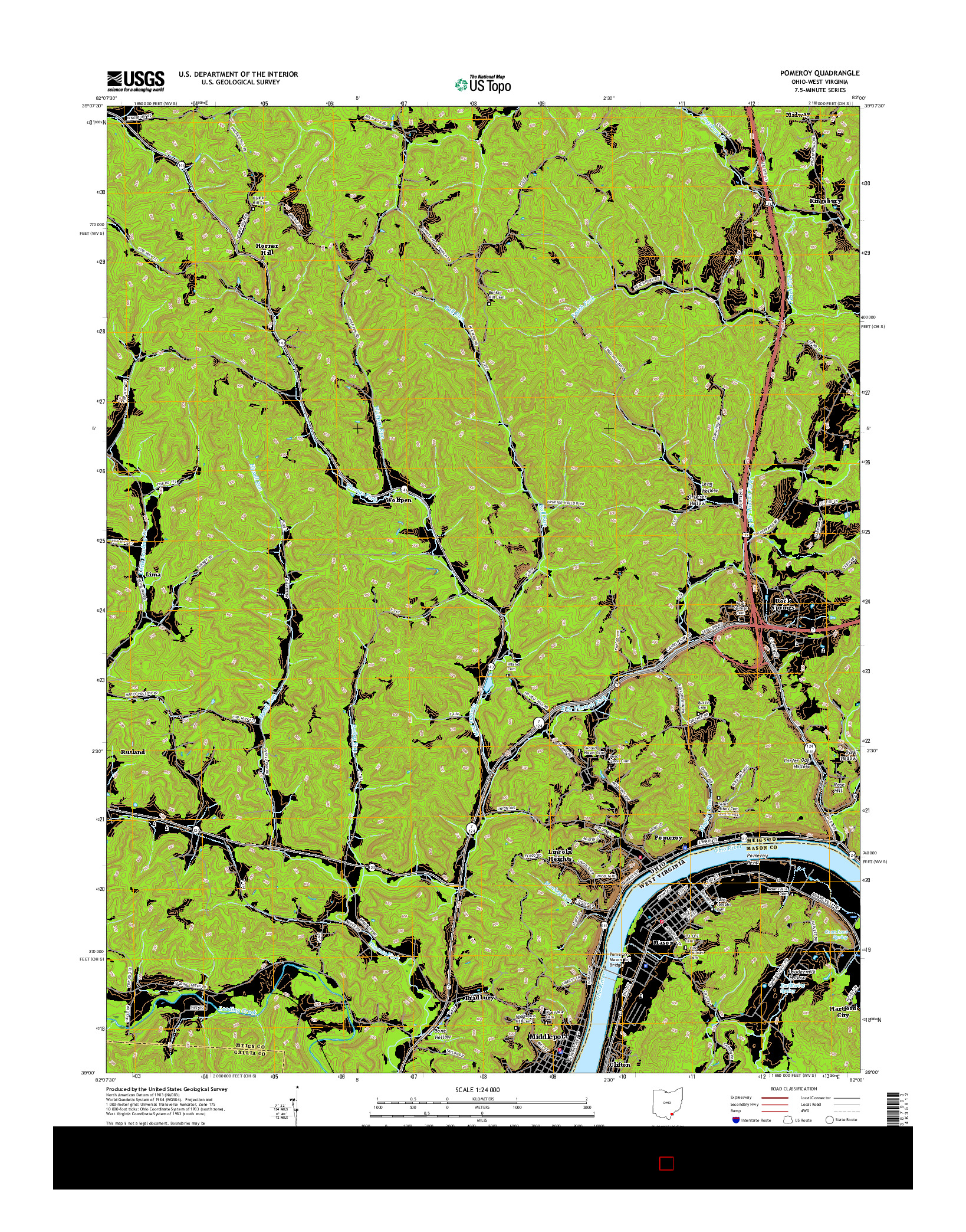 USGS US TOPO 7.5-MINUTE MAP FOR POMEROY, OH-WV 2016