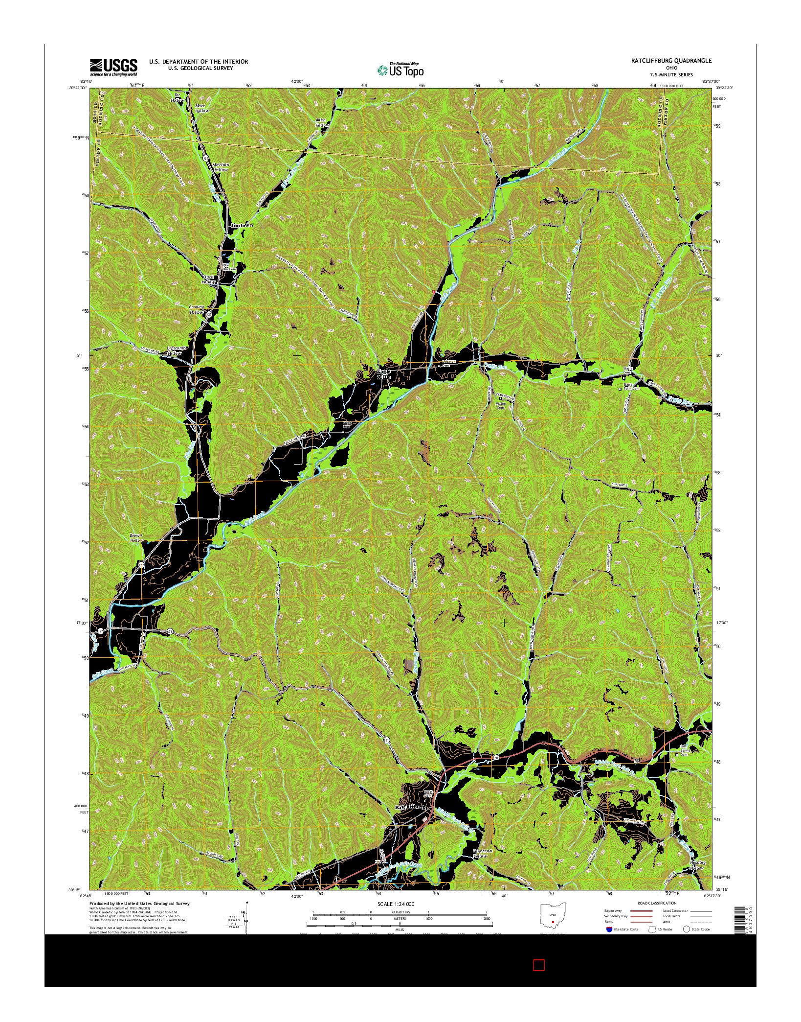 USGS US TOPO 7.5-MINUTE MAP FOR RATCLIFFBURG, OH 2016