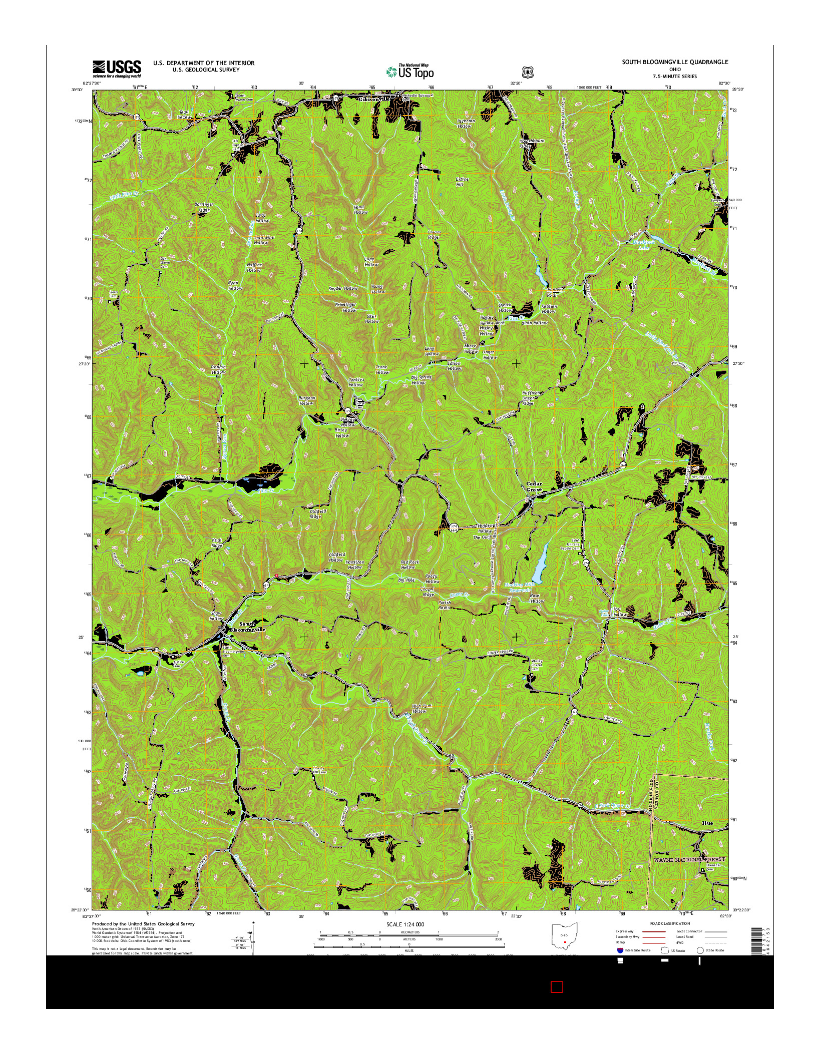 USGS US TOPO 7.5-MINUTE MAP FOR SOUTH BLOOMINGVILLE, OH 2016