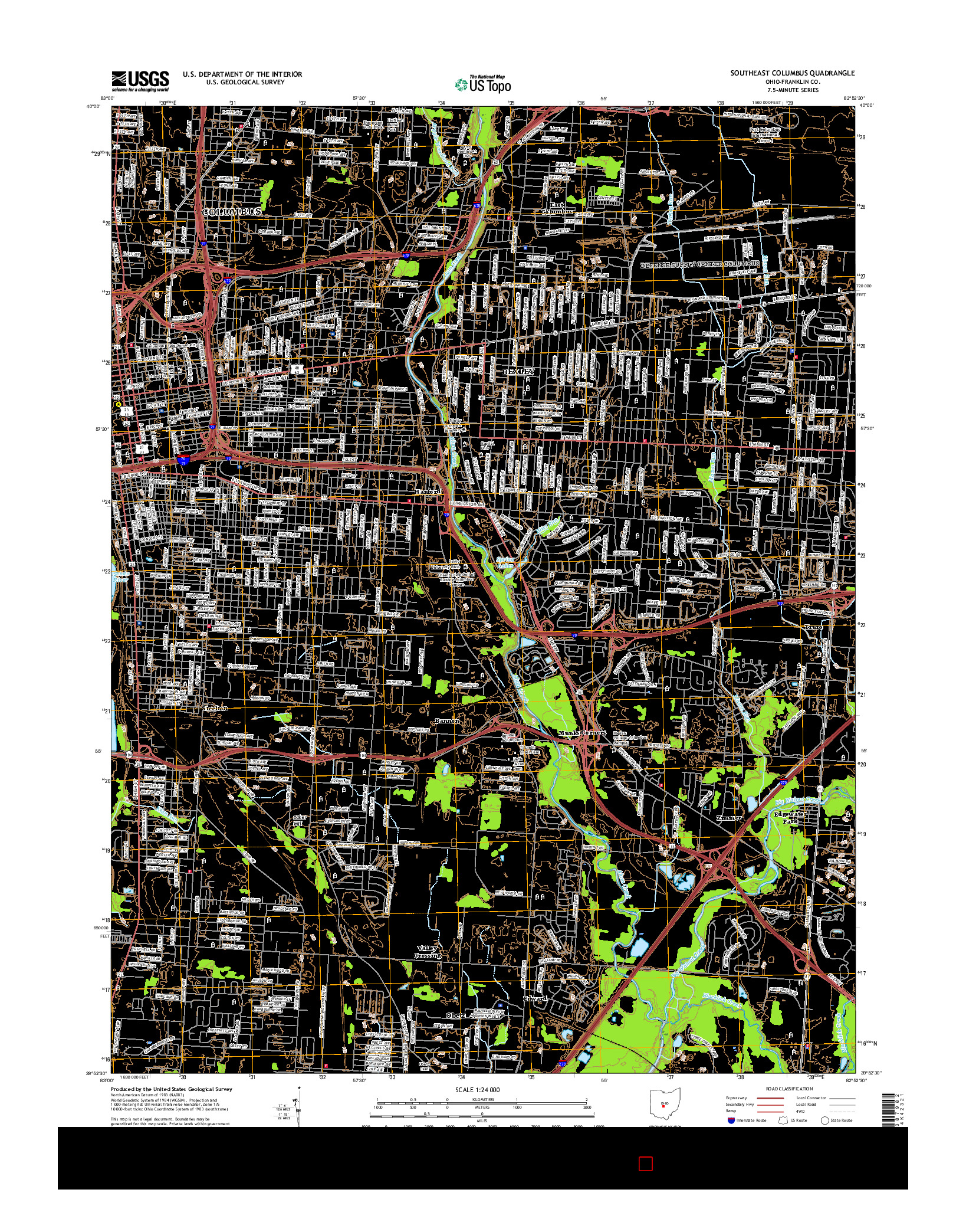 USGS US TOPO 7.5-MINUTE MAP FOR SOUTHEAST COLUMBUS, OH 2016