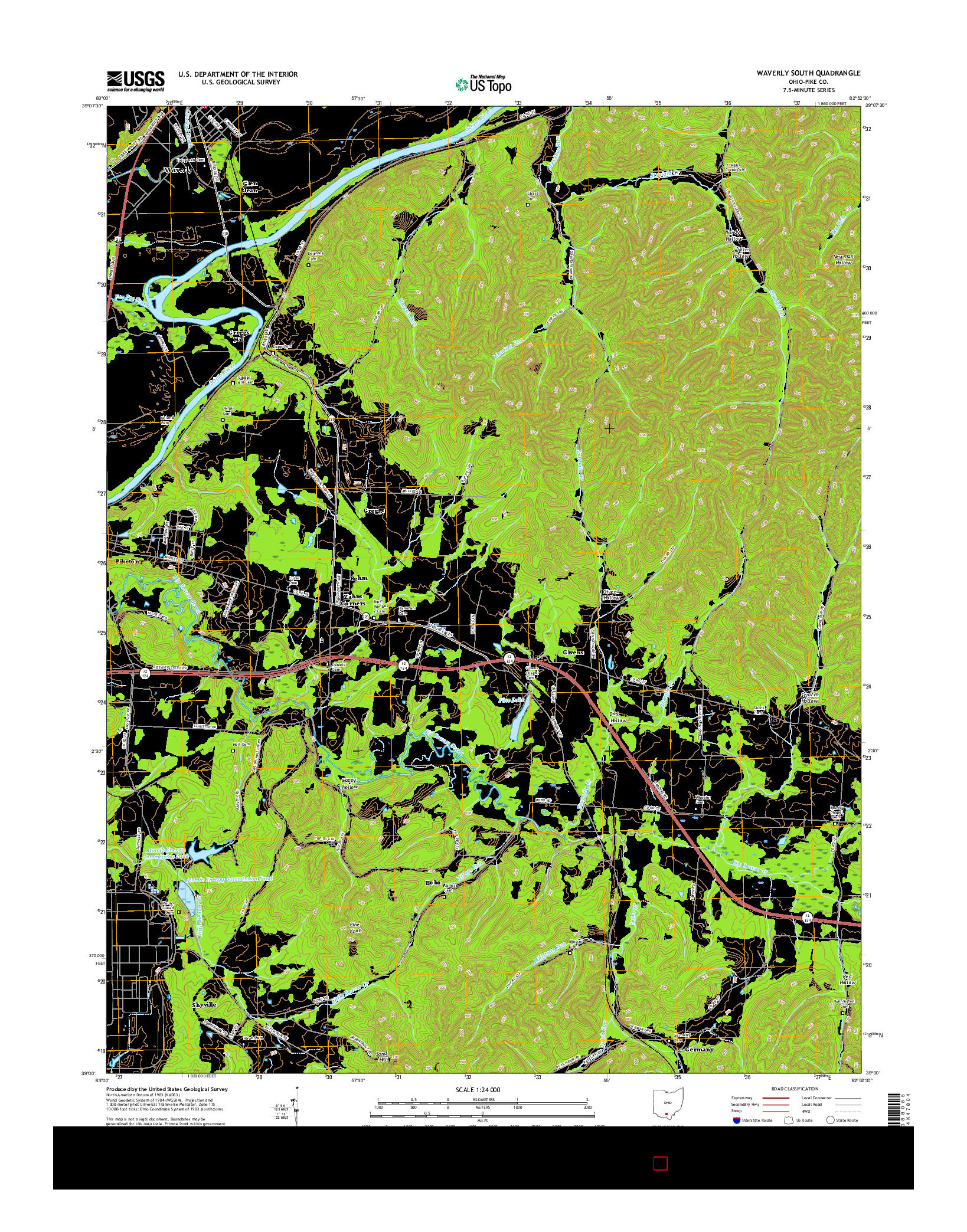 USGS US TOPO 7.5-MINUTE MAP FOR WAVERLY SOUTH, OH 2016