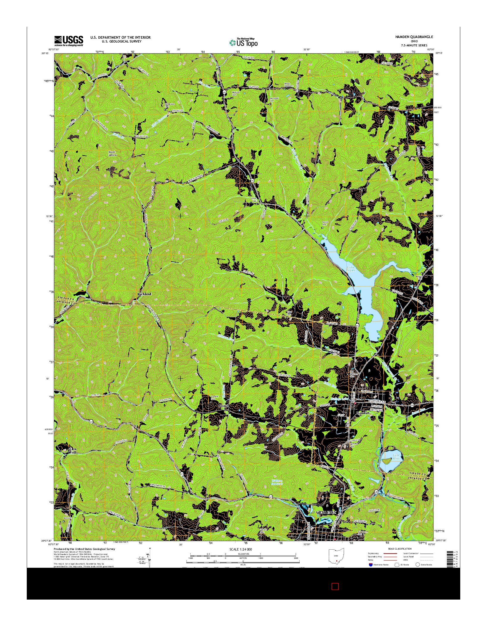 USGS US TOPO 7.5-MINUTE MAP FOR HAMDEN, OH 2016