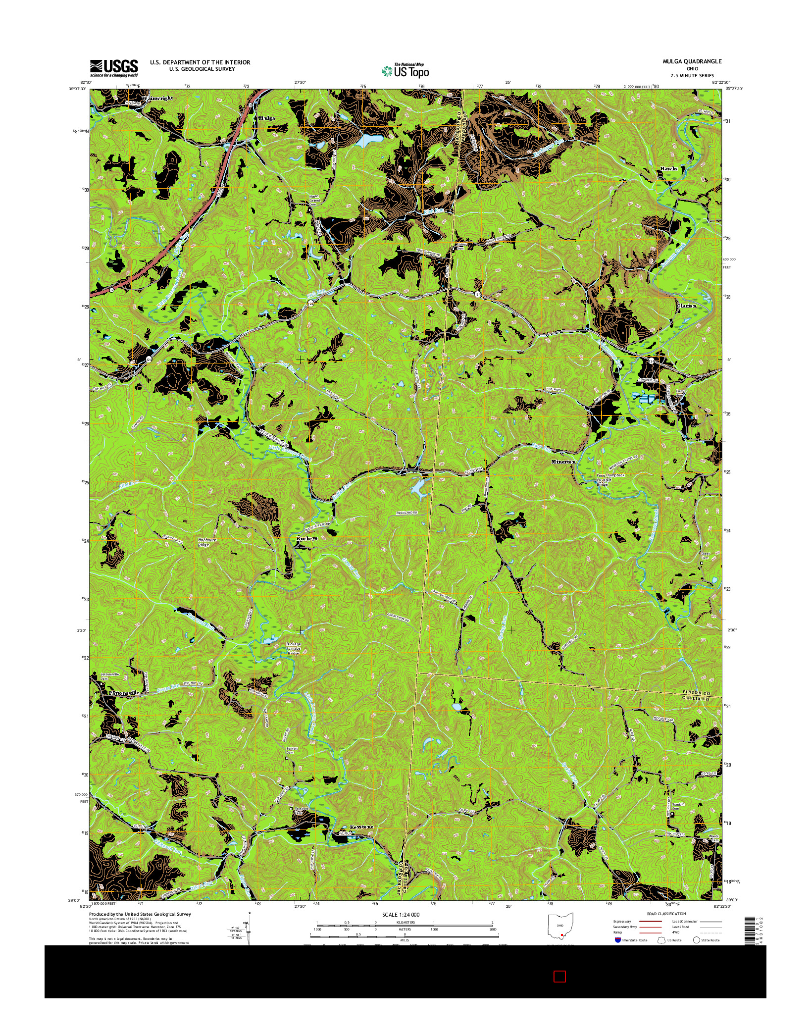 USGS US TOPO 7.5-MINUTE MAP FOR MULGA, OH 2016