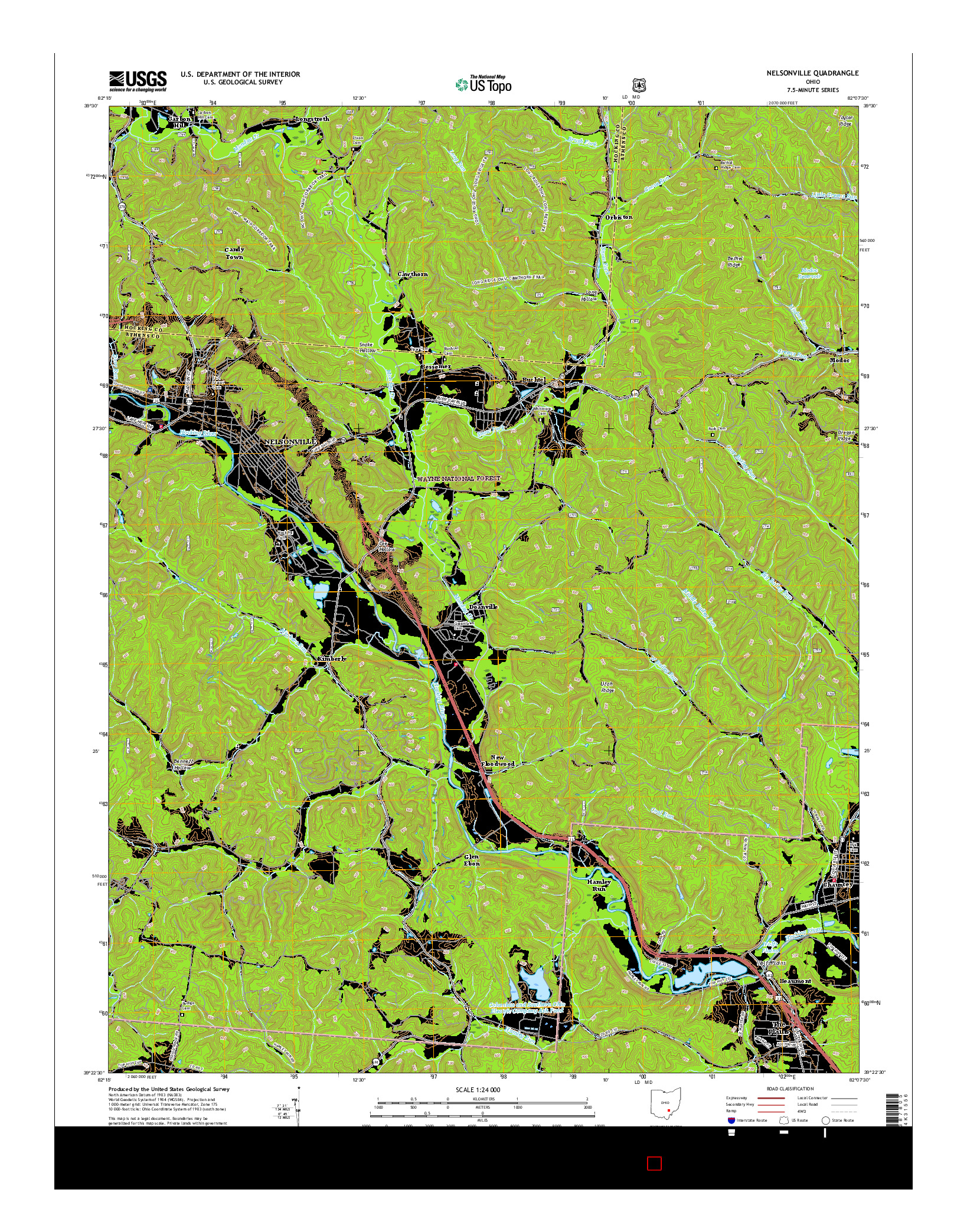 USGS US TOPO 7.5-MINUTE MAP FOR NELSONVILLE, OH 2016
