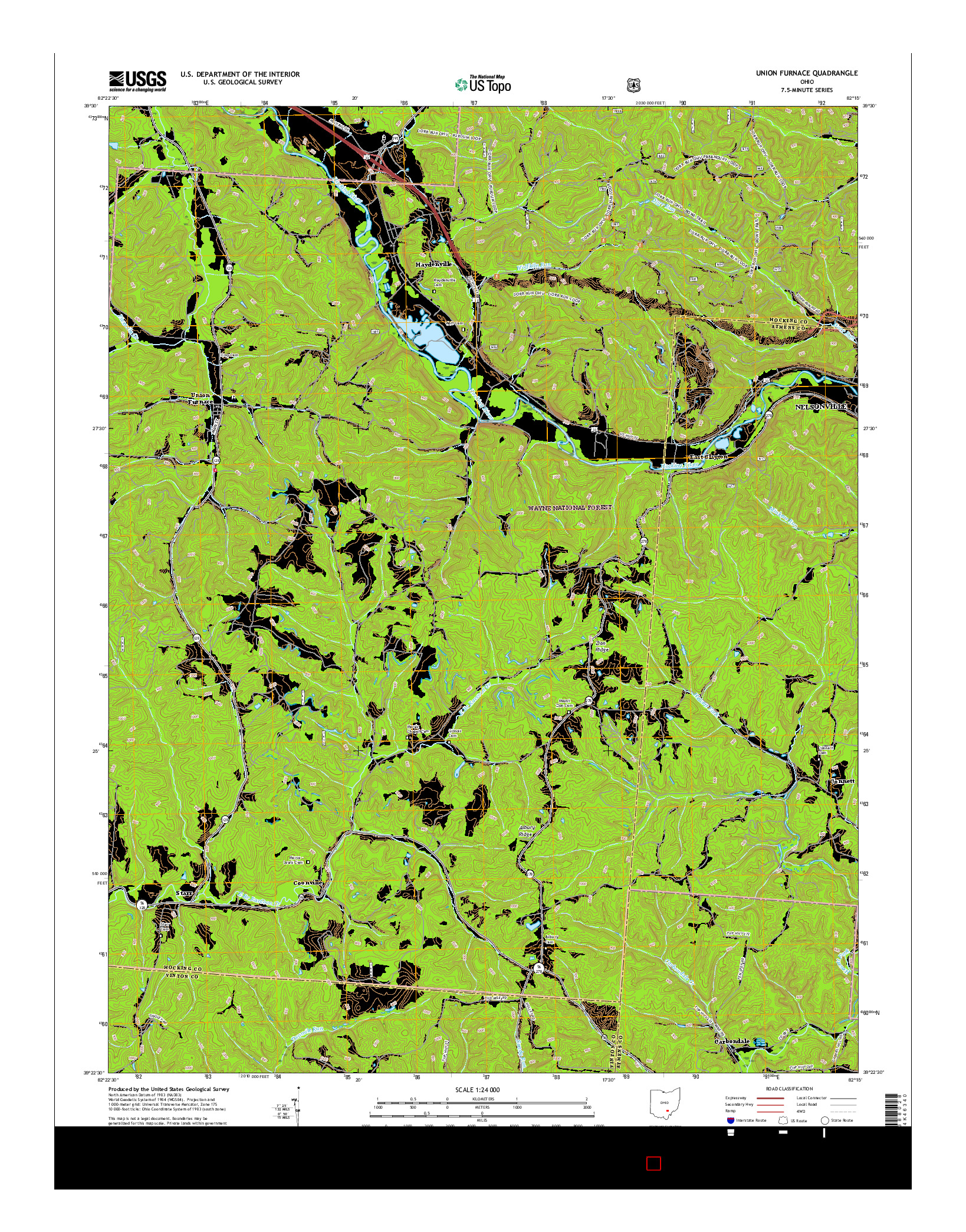 USGS US TOPO 7.5-MINUTE MAP FOR UNION FURNACE, OH 2016