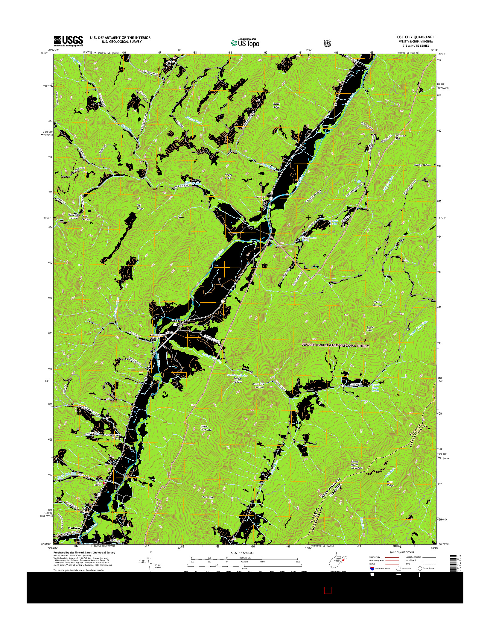 USGS US TOPO 7.5-MINUTE MAP FOR LOST CITY, WV-VA 2016