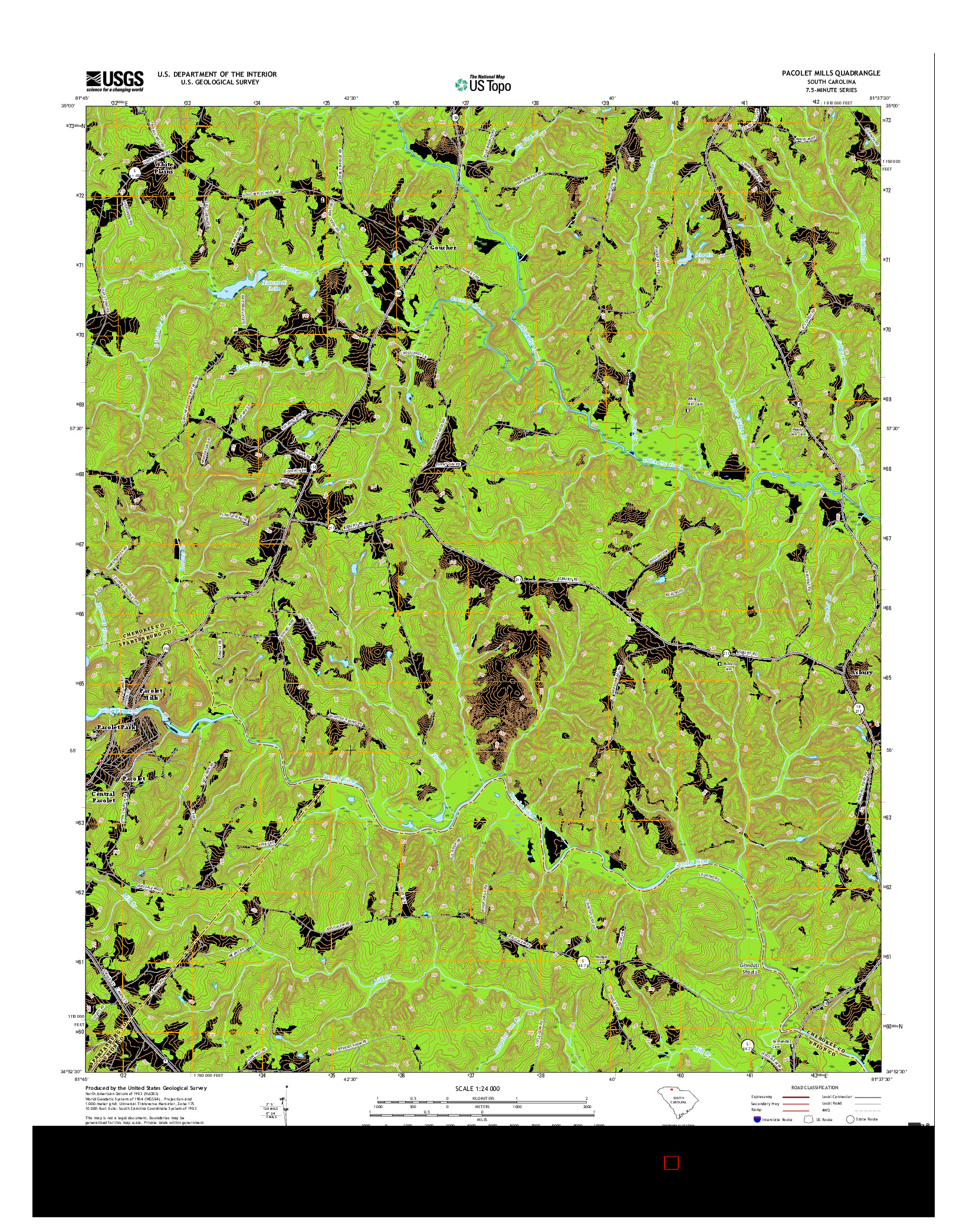 USGS US TOPO 7.5-MINUTE MAP FOR PACOLET MILLS, SC 2017