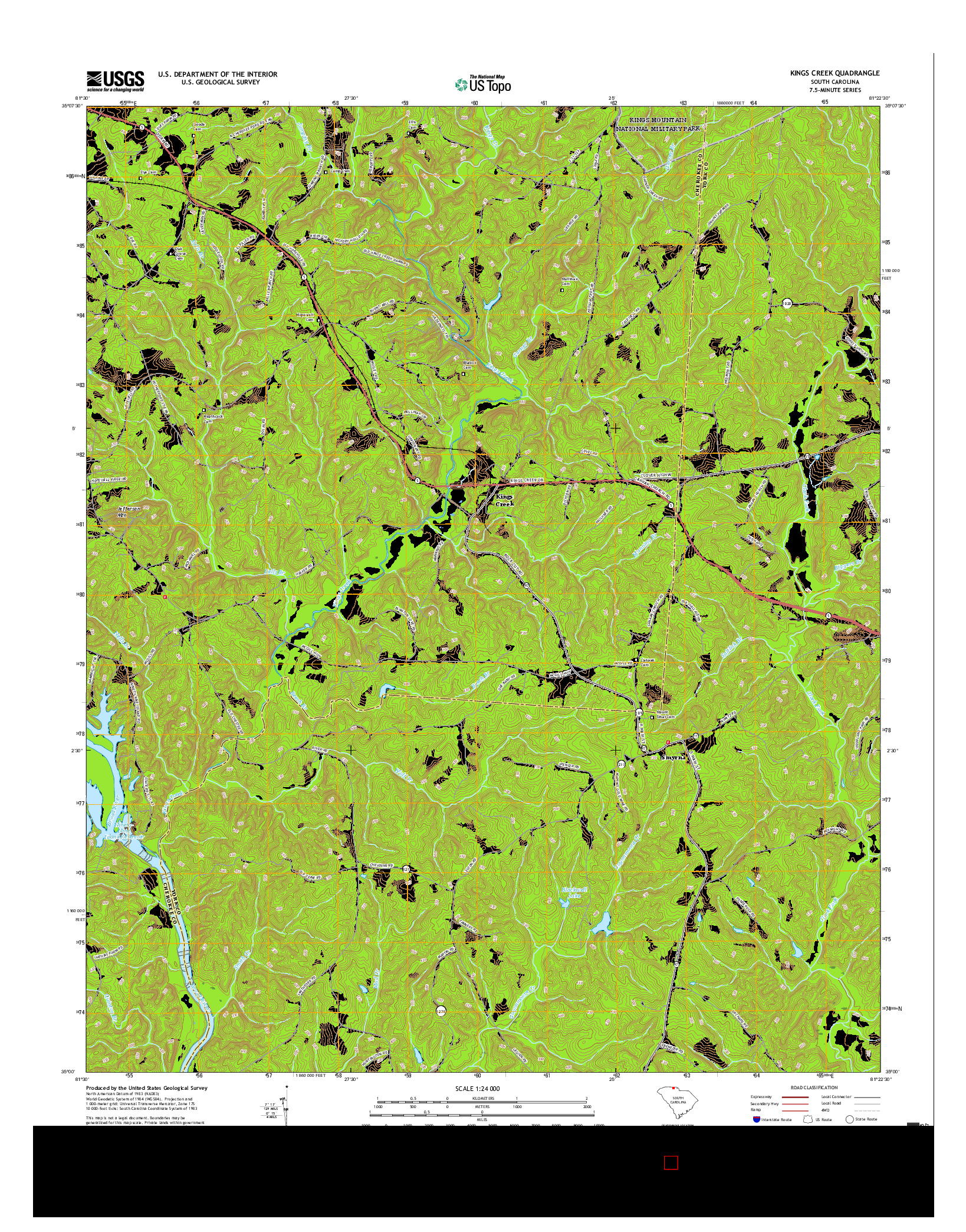 USGS US TOPO 7.5-MINUTE MAP FOR KINGS CREEK, SC 2017