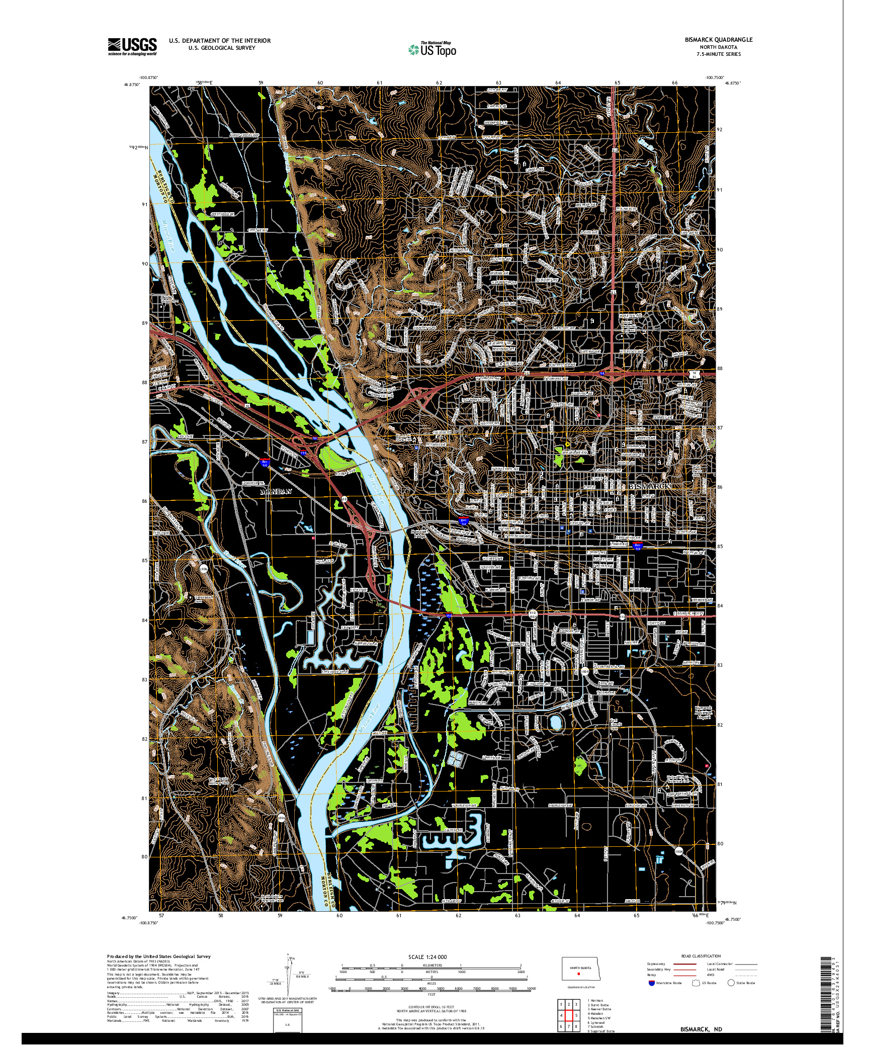 USGS US TOPO 7.5-MINUTE MAP FOR BISMARCK, ND 2017