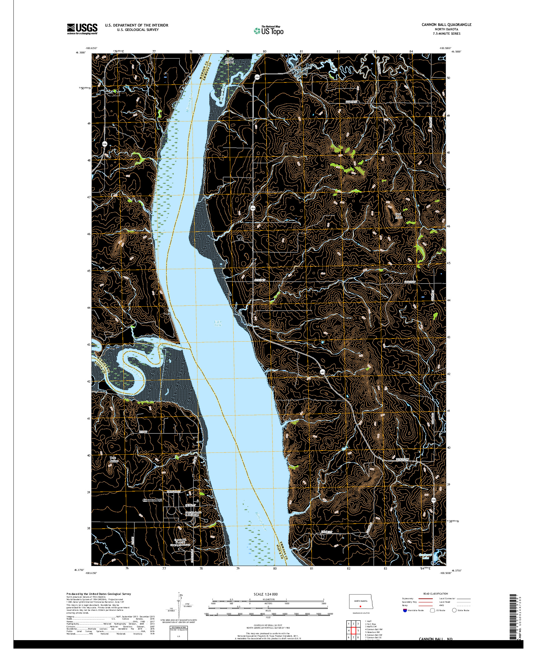 USGS US TOPO 7.5-MINUTE MAP FOR CANNON BALL, ND 2017