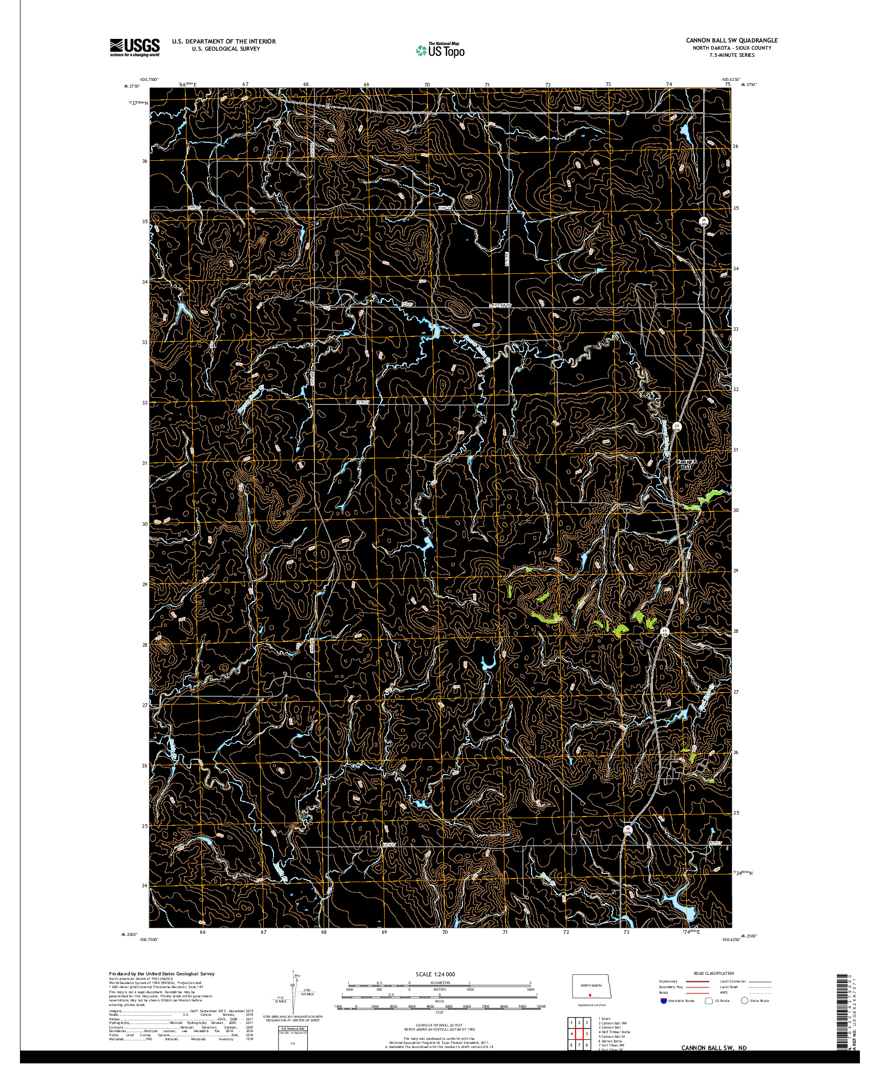 USGS US TOPO 7.5-MINUTE MAP FOR CANNON BALL SW, ND 2017